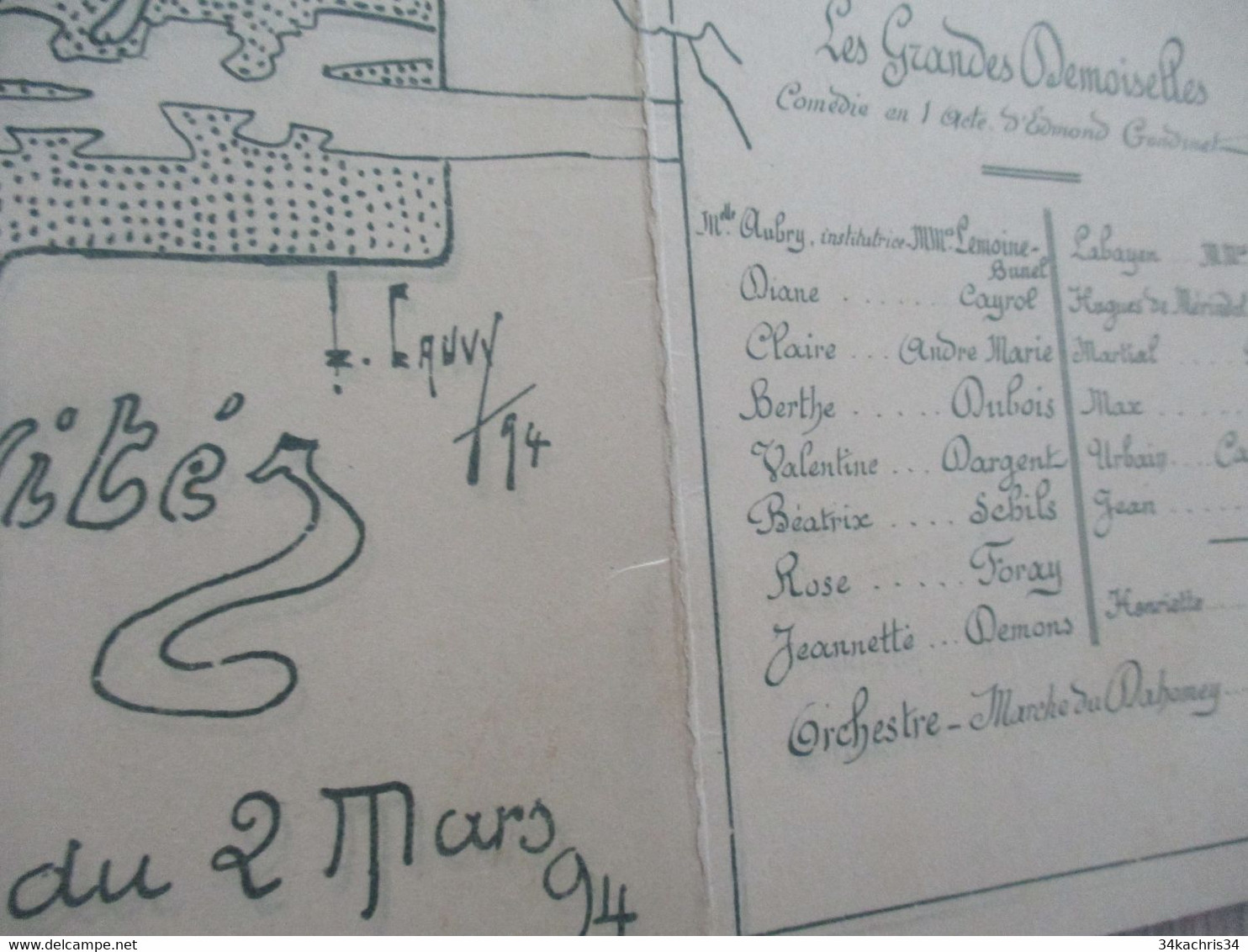 Programme Illustré Par Cauvy 1894 Association Générale Des Etudiants Montpellier à Confirmer 3 Volets - Programma's