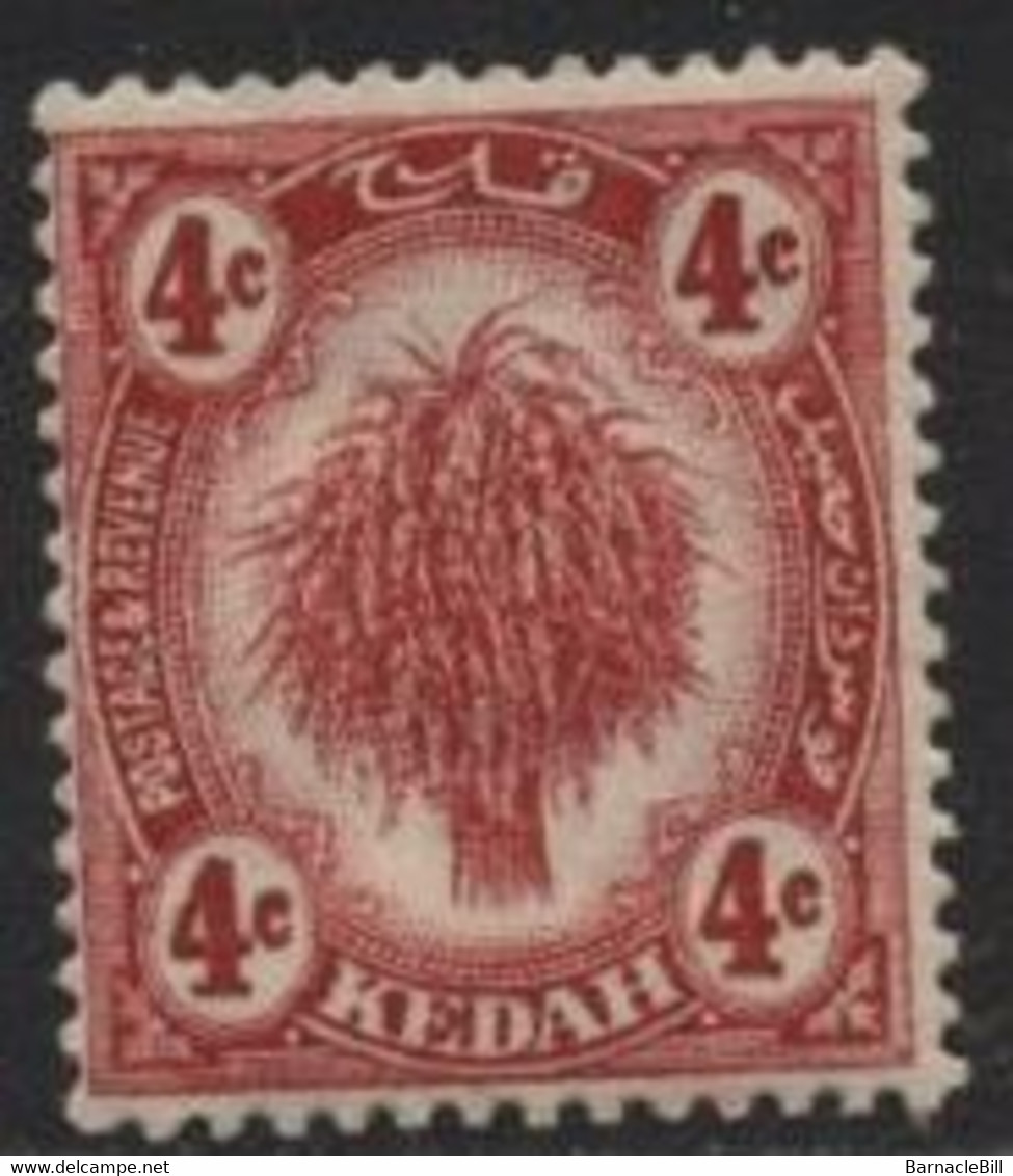 Kedah (01) 1919 Sheaf Of Rice. 4c. Rose. Unused. Hinged - Kedah