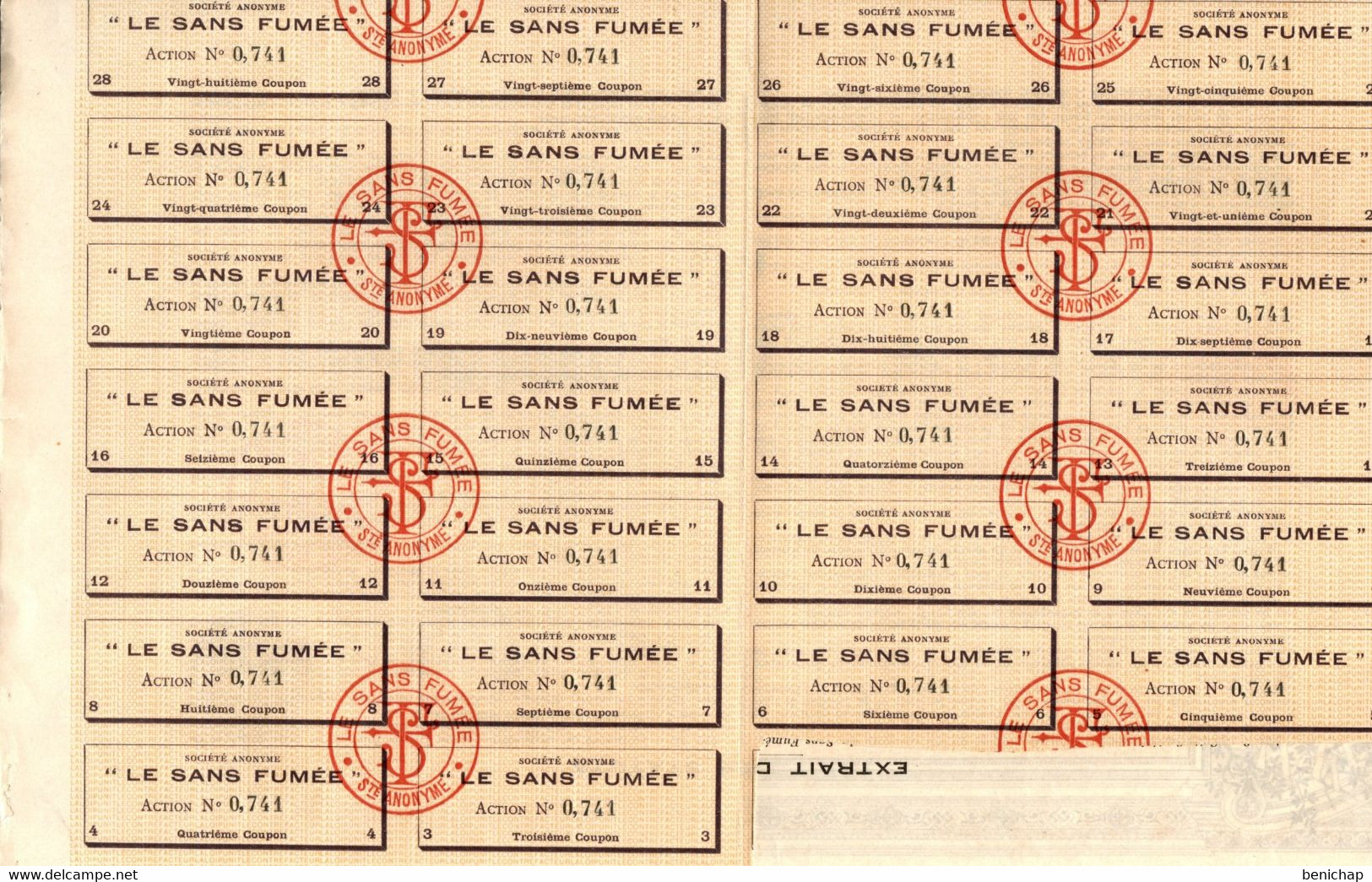S.A. Le Sans Fumée - Action De 100 Frs. Au Porteur - Bruxelles Juillet 1910. - Industrie
