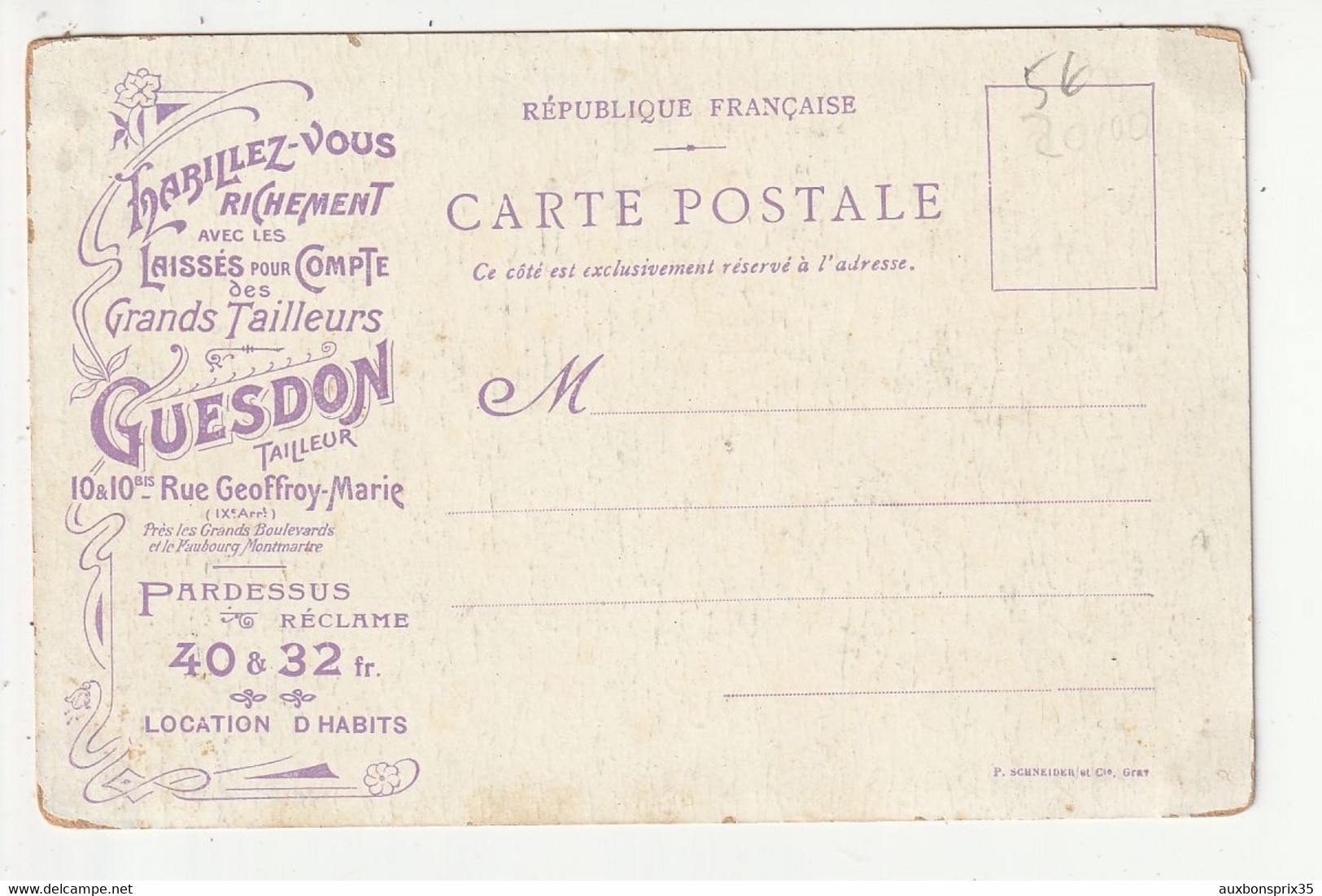 PARIS - TAILLEUR - GUESDON - 10 RUE GEOFFROY MARIE - 75 - Publicidad