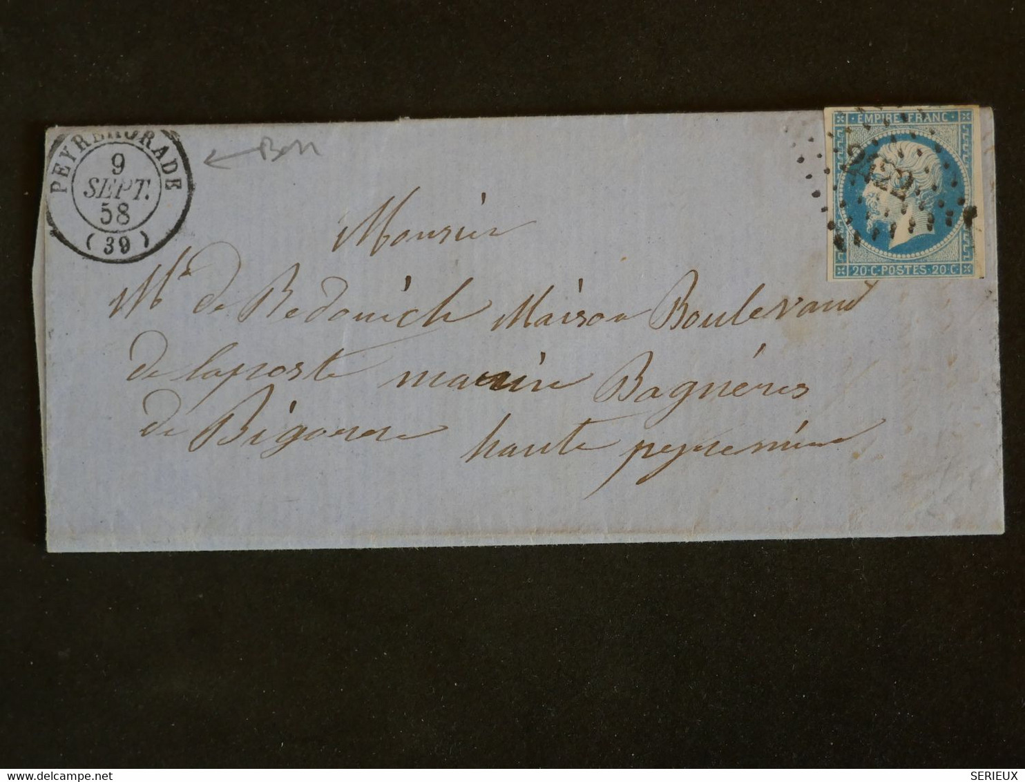 BO1  FRANCE  BELLE LETTRE RR 1858 PEYREHORADE A BIGORRE  +NAPOLEON N° 14  + CACHET RR +AFFRAN. INTERESSANT+ + - 1853-1860 Napoléon III