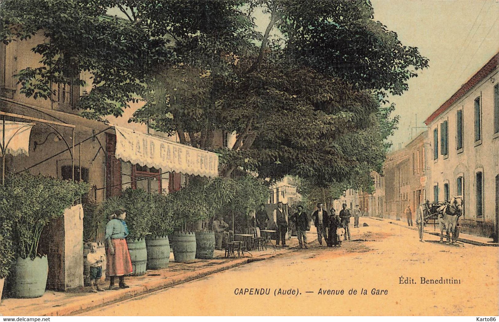 Capendu * Avenue De La Gare * Grand Café GAFFORT * Cpa Toilée Colorisée - Capendu