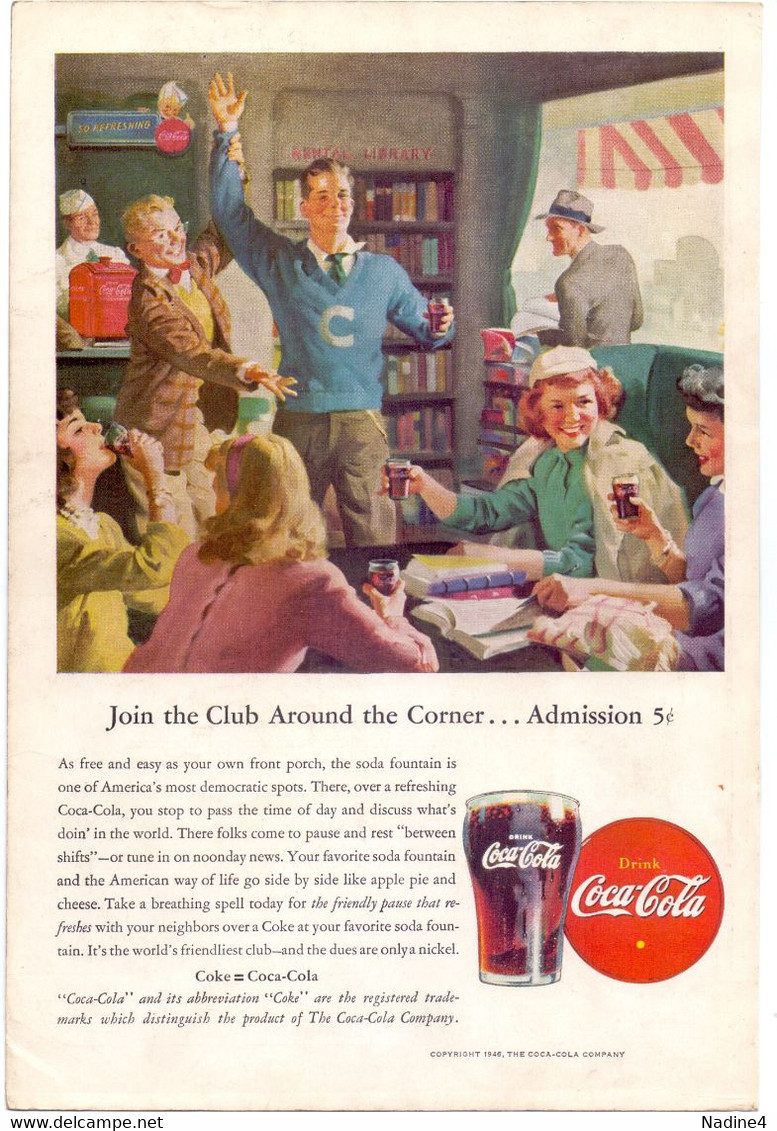 Pub Reclame - Coca Cola - Join The Club  - Knipsel Coupure Magazine 1946 - Afiches Publicitarios
