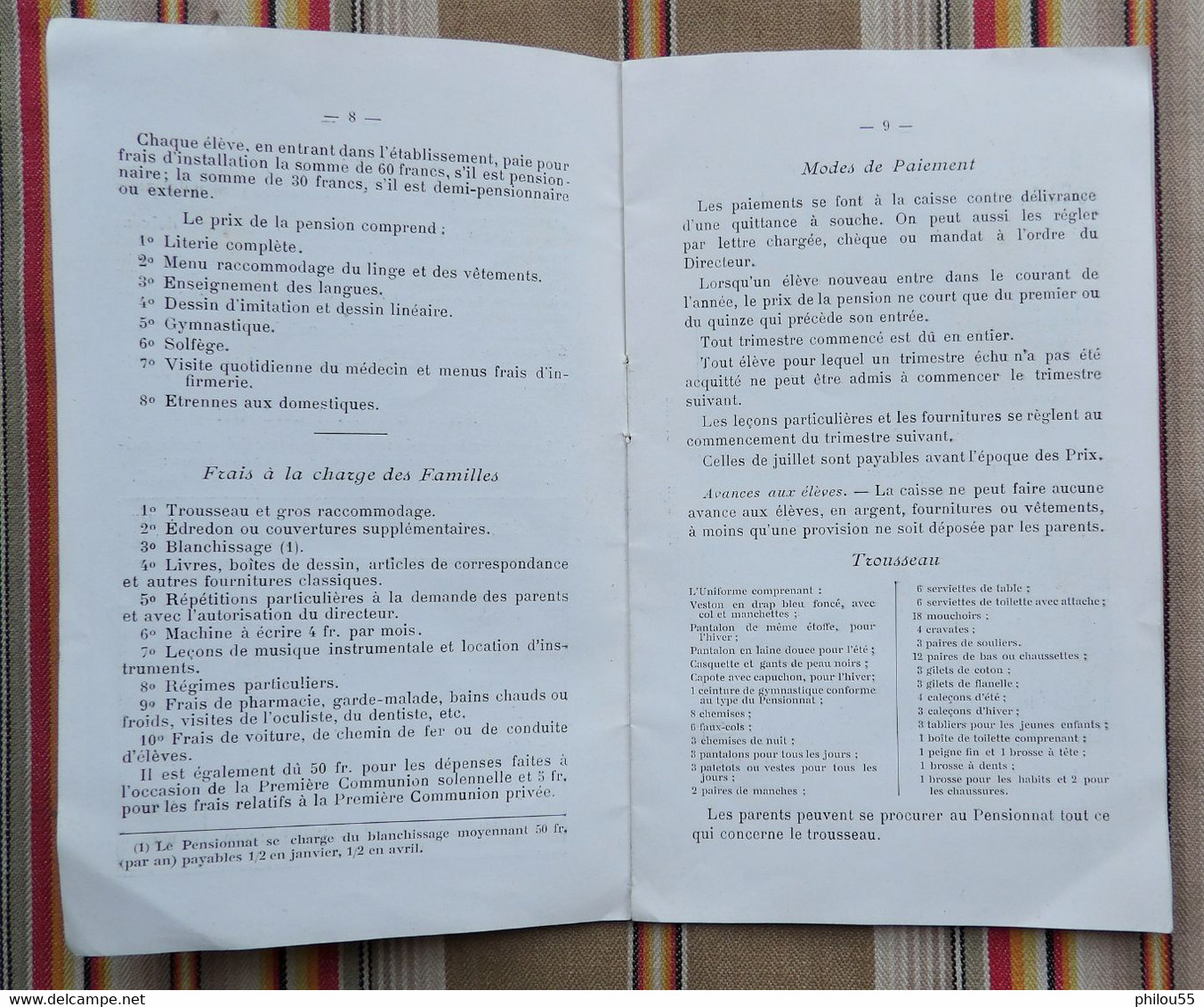 PENSIONNAT DE PASSY 75 PARIS 16e 1934 PASSY FROYENNES Conditions d'Admission