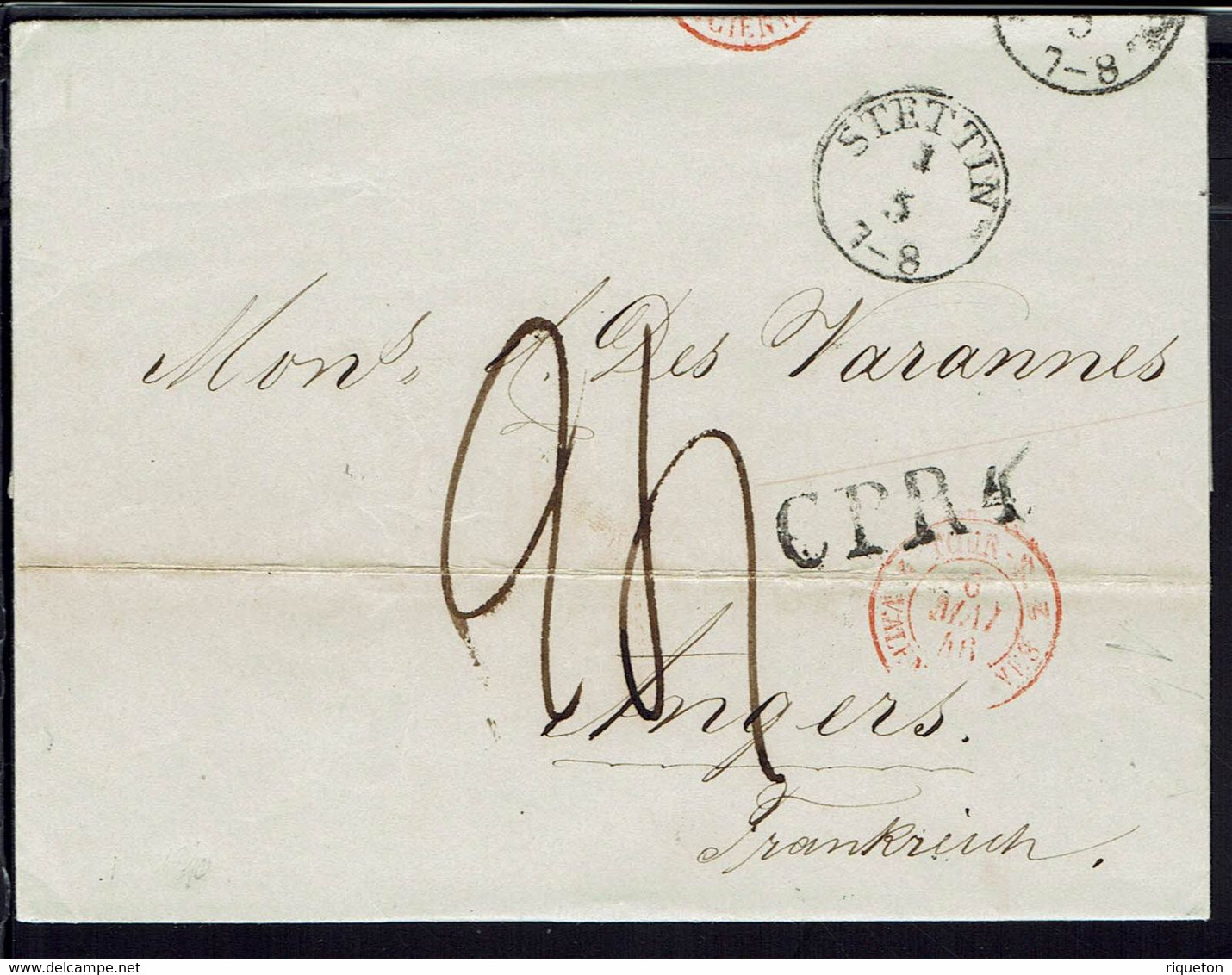 E. F. Hinsch & Picht à Stettin. Lettre Pour Angers Du 30 Avril 1846. Taxe 24 C. Affrêtement, Transport Par Navire. TB. - ...-1860 Prefilatelia