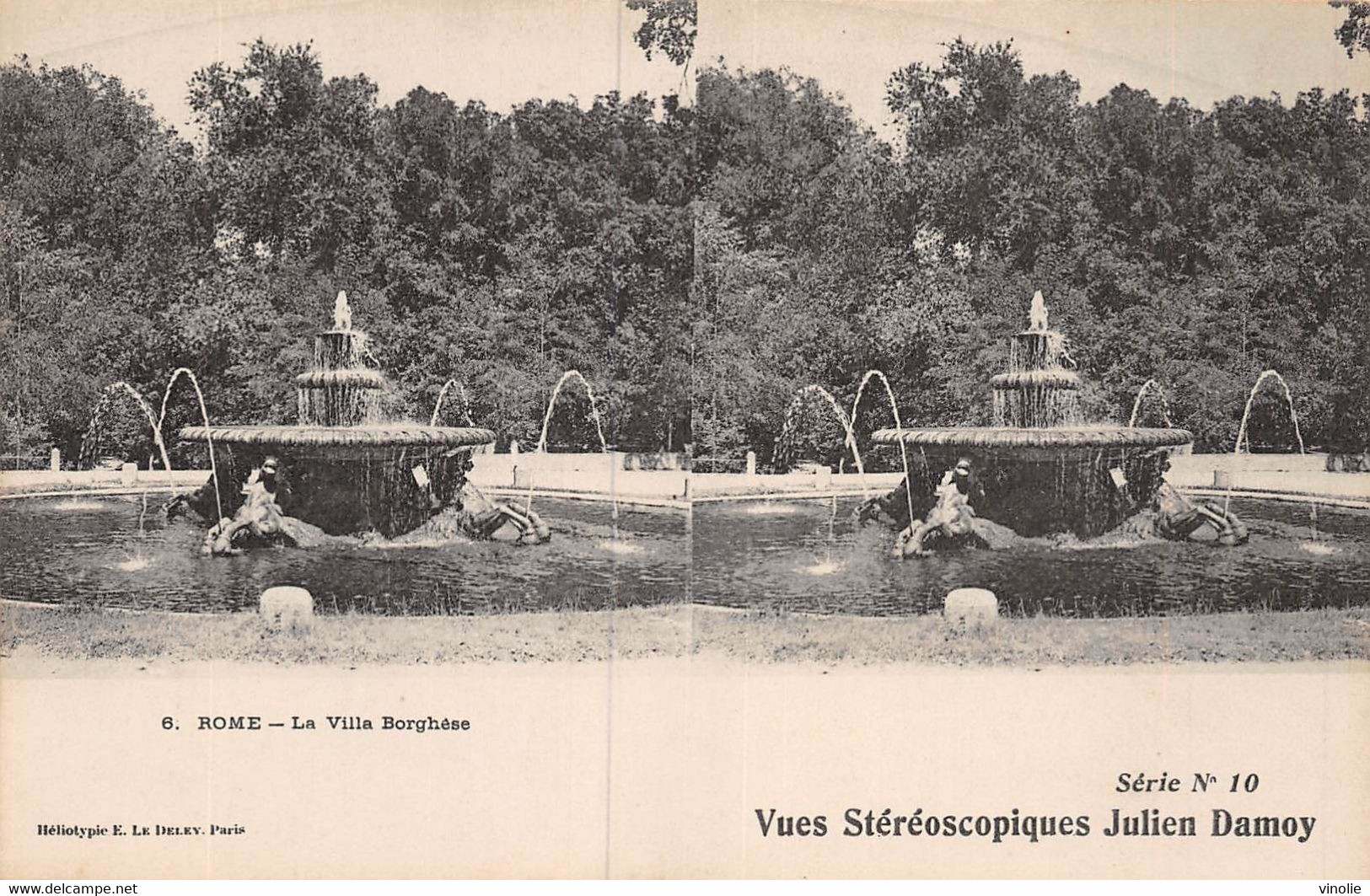 23-1834 : VUES STEREOSCOPIQUES JULIEN DAMOY. ROME  LA VILLA BORGHESE - Parcs & Jardins