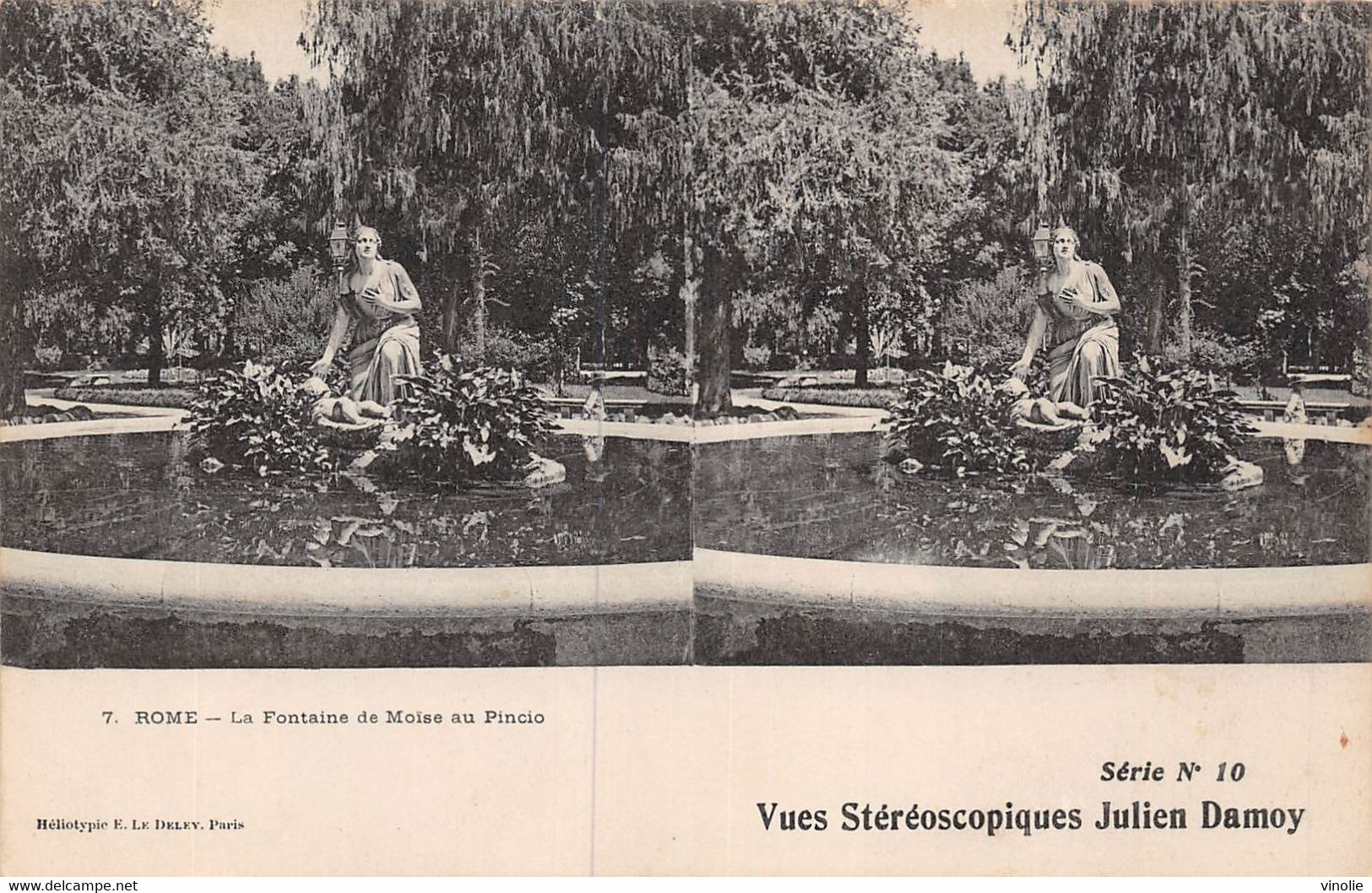 23-1835 : VUES STEREOSCOPIQUES JULIEN DAMOY. ROME  LA FONTAINE DE MOISE AU PINCIO - Parcs & Jardins