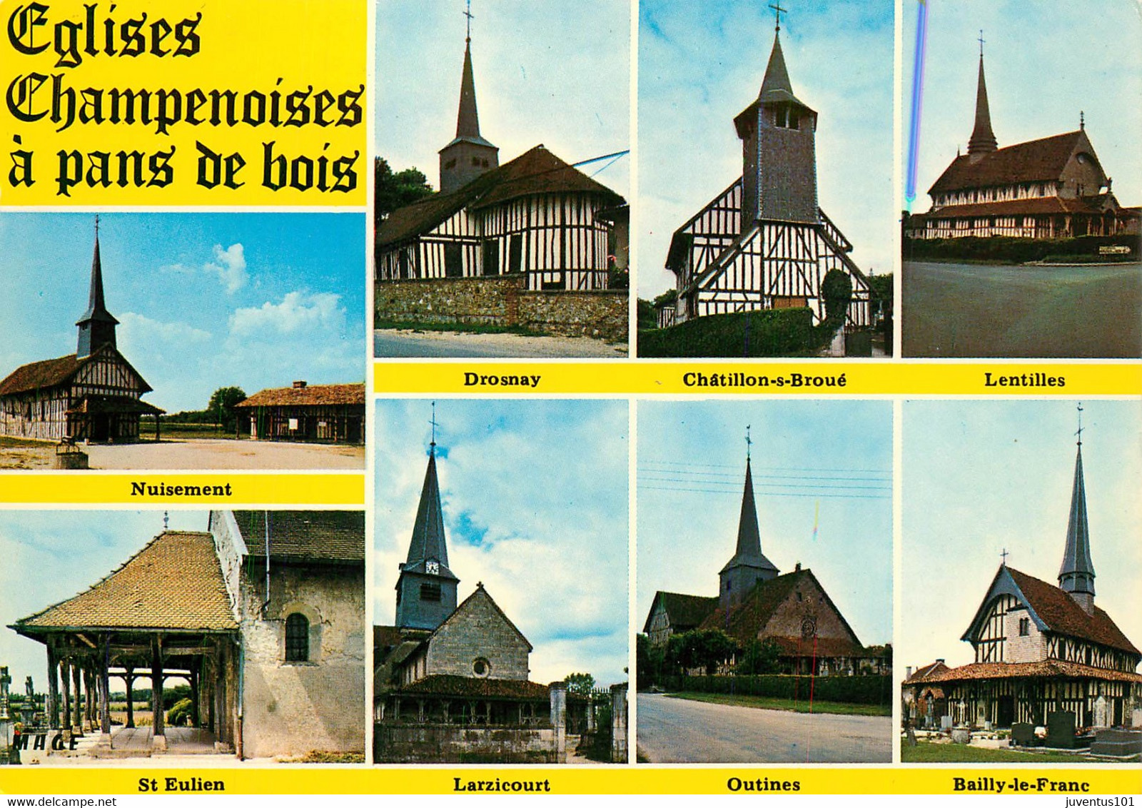 CPSM EN CHAMPAGNE - Eglises Champenoises à Pans De Bois - Multivues     L2069 - Champagne-Ardenne