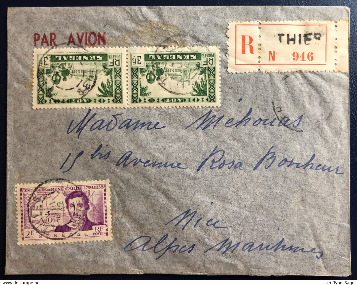 Sénégal N°134 (x2) Et 151 Sur Enveloppe (recommandé) De THIES 1942 Pour La France - (B4512) - Lettres & Documents