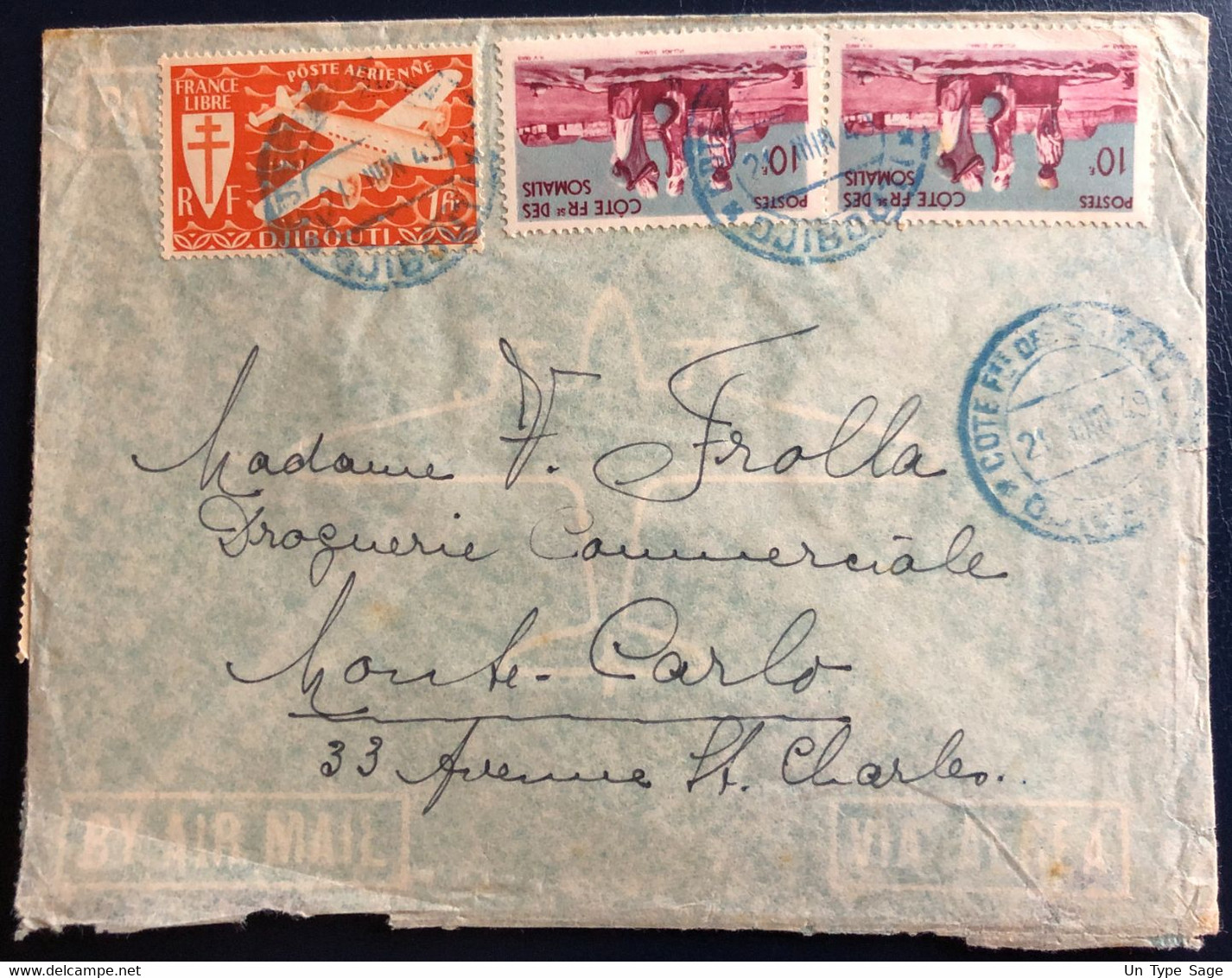 Côte Française Des Somalis, Divers Sur Enveloppe De Djibouti 21.6.1949 Pour La France - Voir Verso - (B4515) - Briefe U. Dokumente