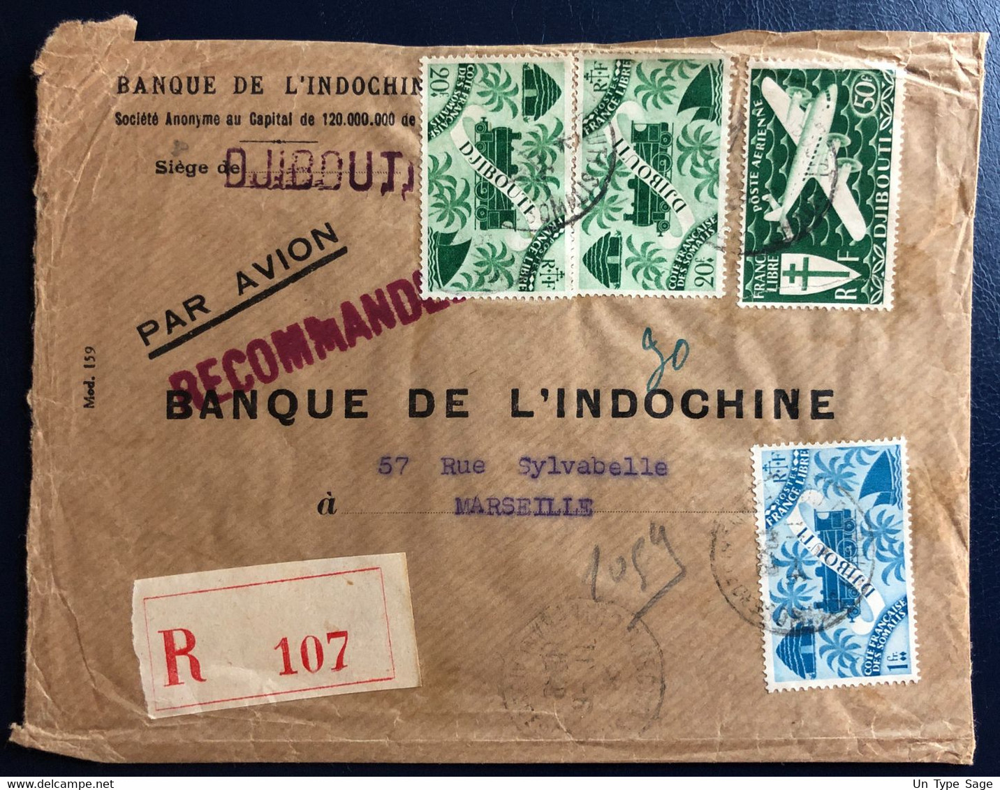 Côte Française Des Somalis, Divers Sur Enveloppe De Djibouti 11.6.1948 Pour La France - (B4516) - Brieven En Documenten