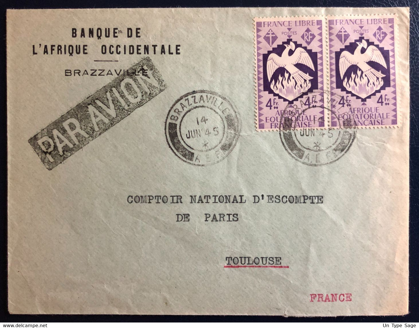 A.E.F., Divers Sur Enveloppe De Brazzaville 14.6.1945 Pour La France- (B4524) - Briefe U. Dokumente