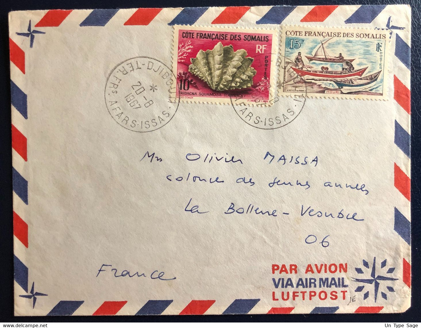 Afars Et Issas, Divers (timbres CF Des Somalis) Sur Enveloppe De Djibouti 20.8.1967 Pour La France - (B4529) - Lettres & Documents