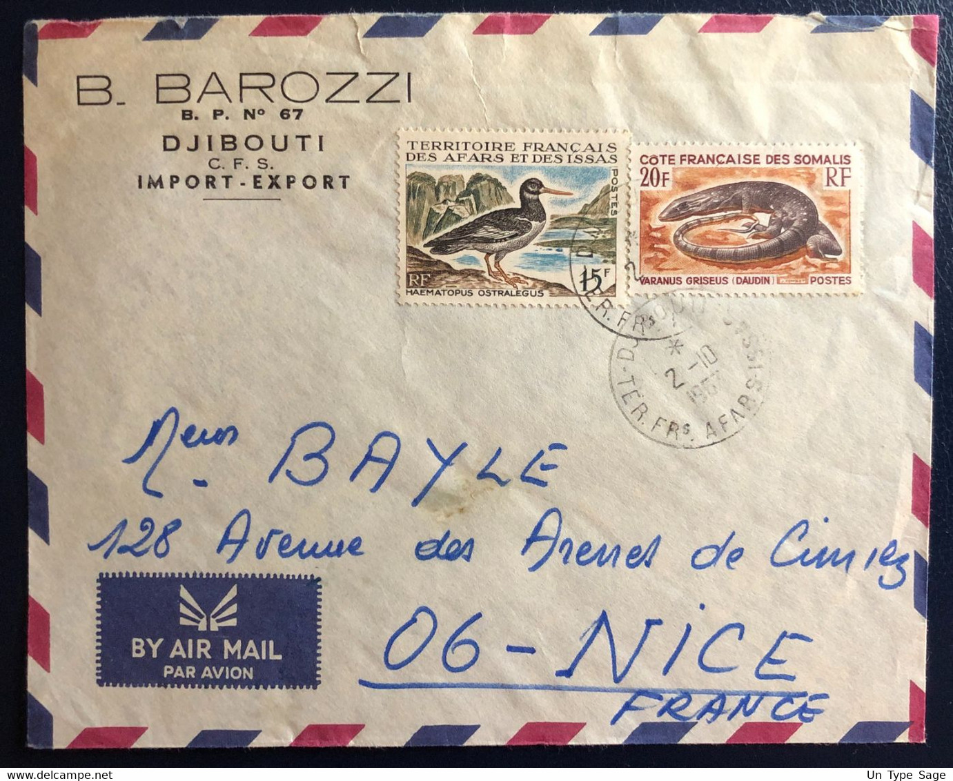 Afars Et Issas, Divers (Affranchissement Mixte) Sur Enveloppe De Djibouti 2.10.1967 Pour La France - (B4530) - Cartas & Documentos