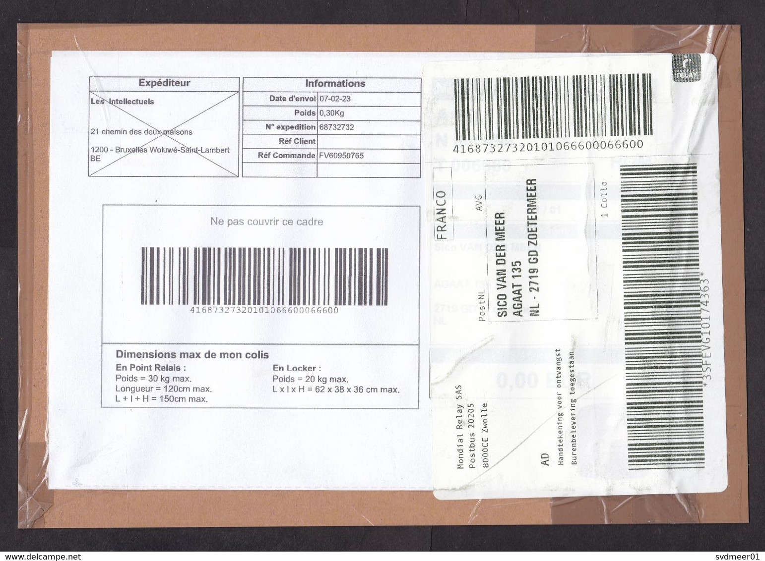 Belgium: Parcel Fragment (cut-out) To Netherlands, 2023, Label Private Postal Service Mondial Relay (minor Damage) - Briefe U. Dokumente