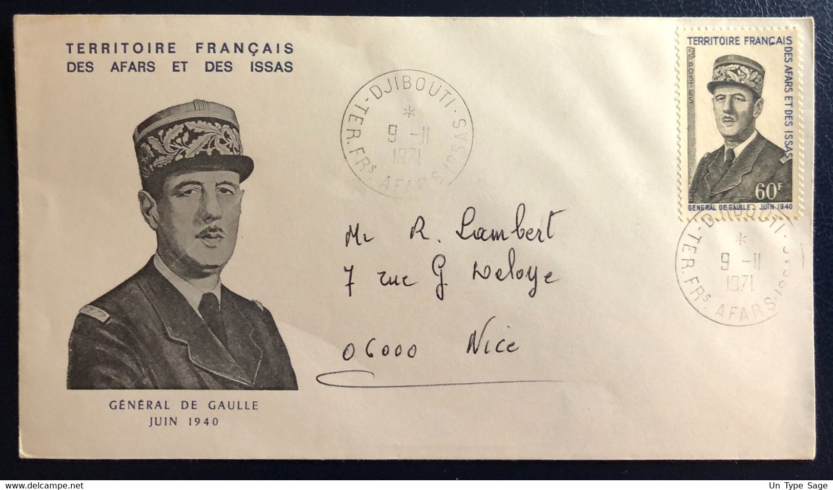 Afars Et Issas, FDC De Gaulle, De Djibouti 9.11.1971 Pour La France - (B4534) - Briefe U. Dokumente
