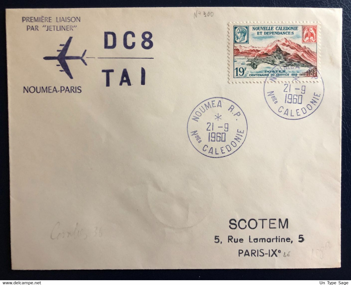 Nouvelle-Calédonie N°300 Sur Enveloppe, Liaison NOUMEA-PARIS 21.9.1960 - (B4536) - Lettres & Documents