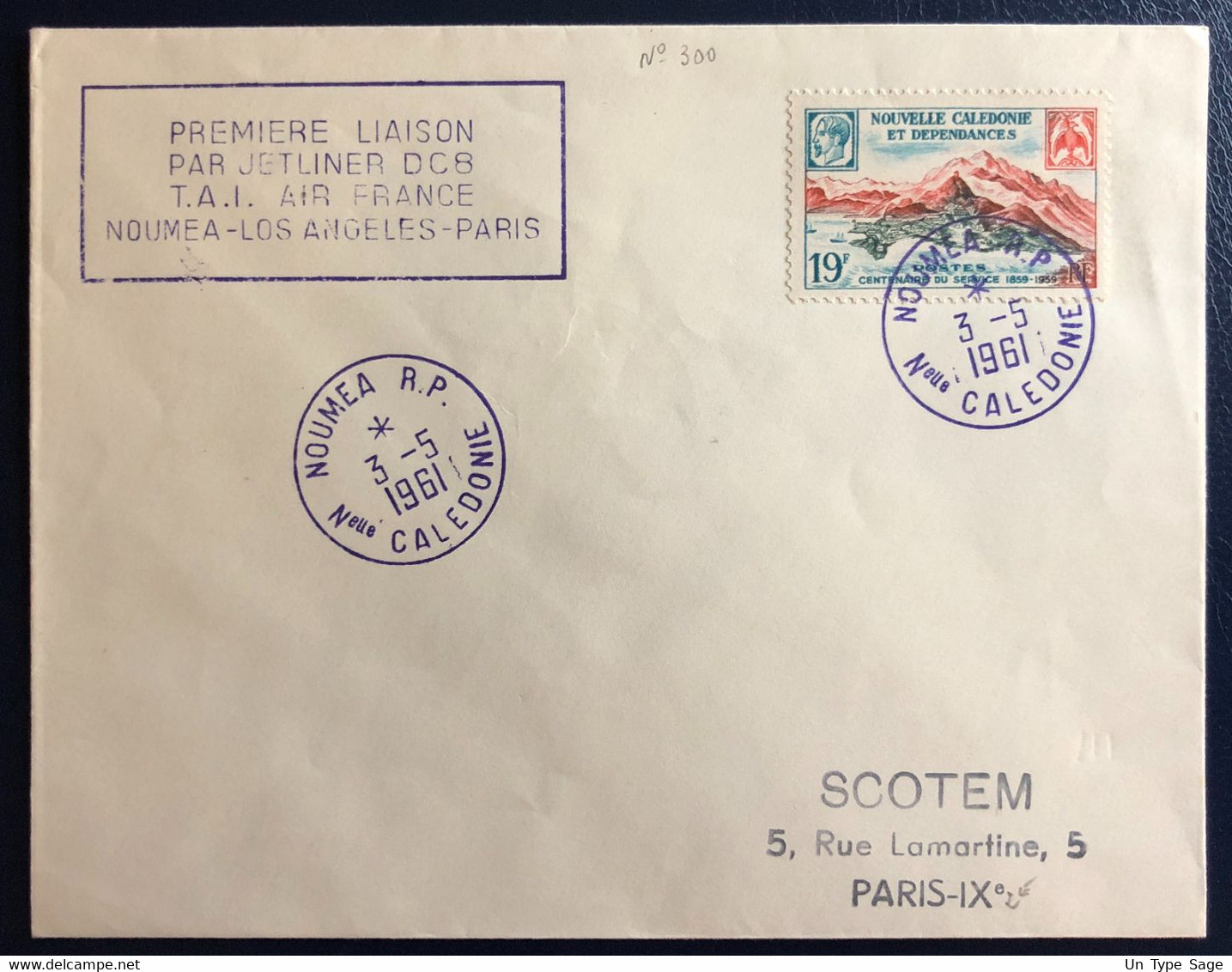 Nouvelle-Calédonie N°300 Sur Enveloppe, Liaison NOUMEA-PARIS-LOS ANGELES-PARIS 3.5.1961 - (B4538) - Briefe U. Dokumente