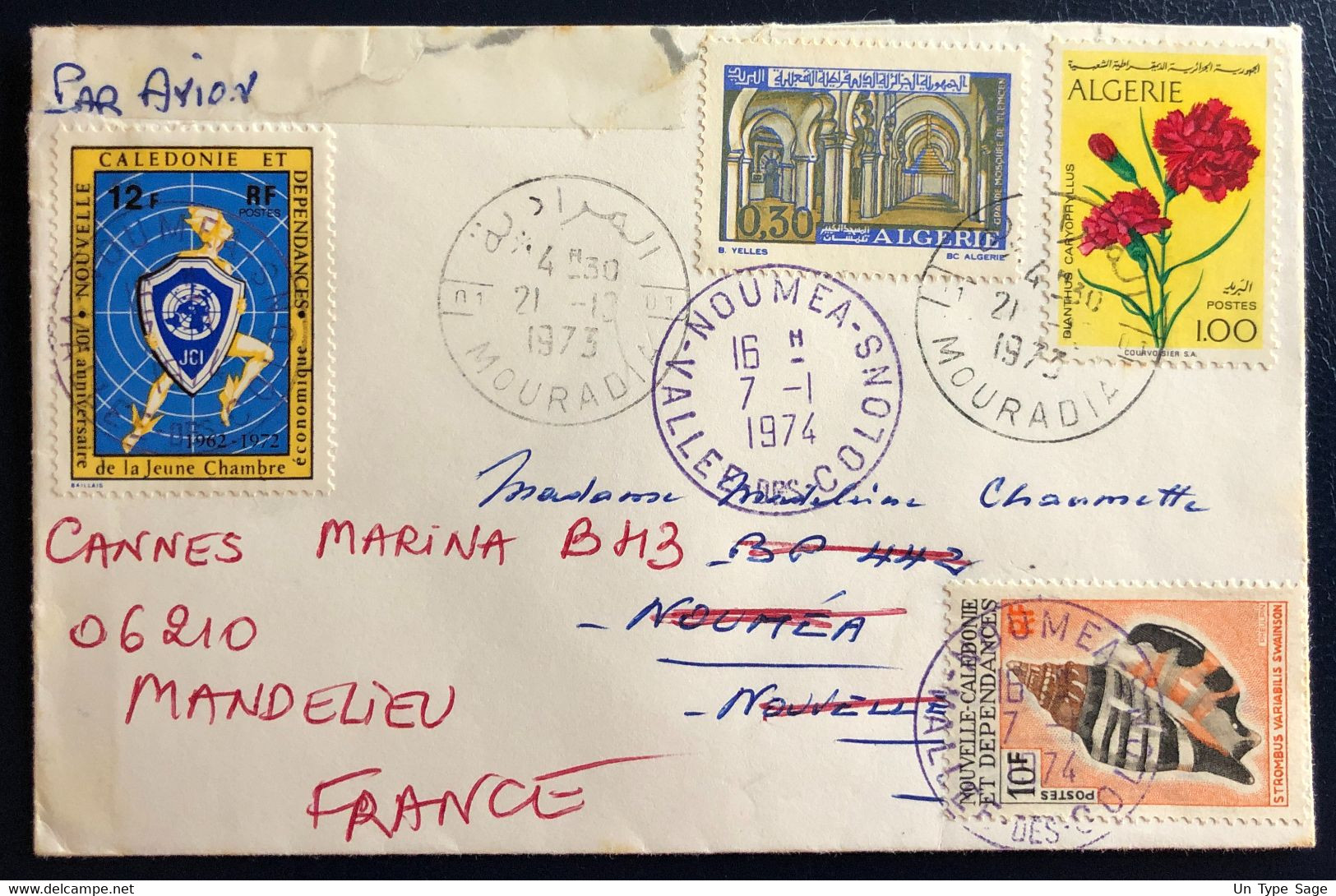 Nouvelle-Calédonie Divers Sur Enveloppe D'Algérie (aff. Mixte) - Réexpédition - 7.1.1974 - (B4544) - Storia Postale