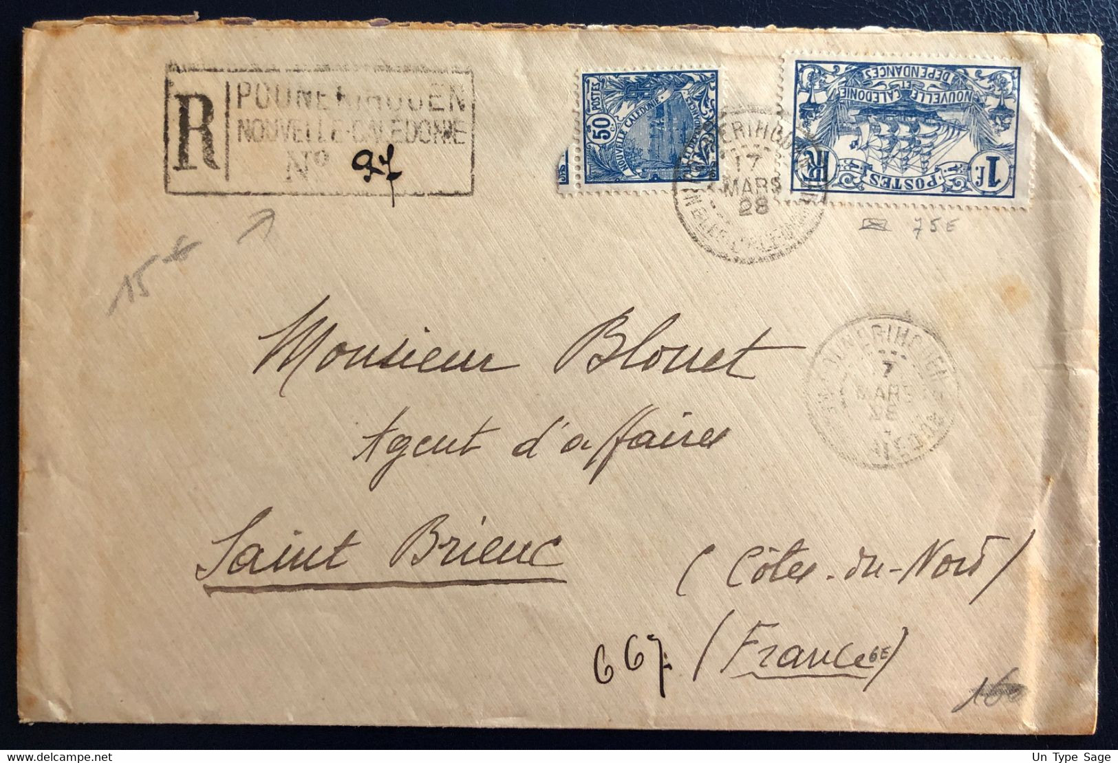 Nouvelle-Calédonie Divers Sur Enveloppe De Ponérihouen 17.3.1928 - (B4559) - Cartas & Documentos