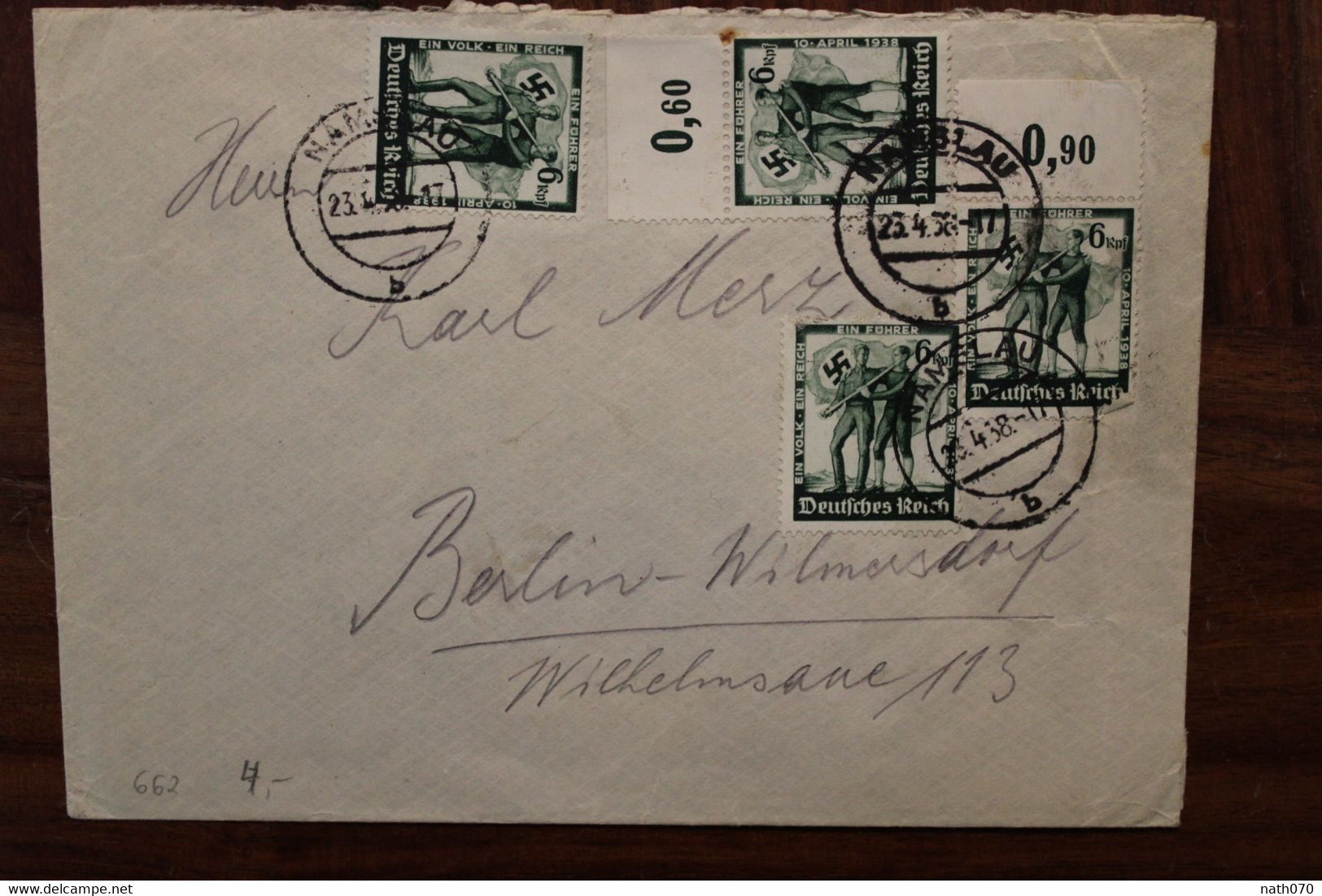 1938 Deutsches Dt Reich Cover Bord De Feuille Mi 662 - Storia Postale