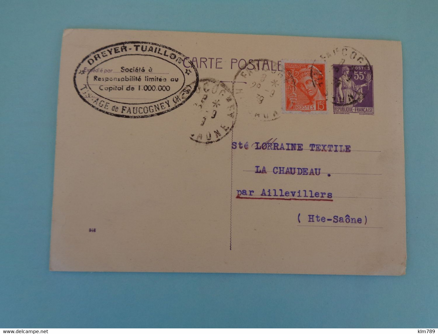 70 - Haute Saone - Faucogney - Carte Pro/ Pub - Dreyer - Tuaillon - Tissage - 1939 - Philatélie - - Faucogney