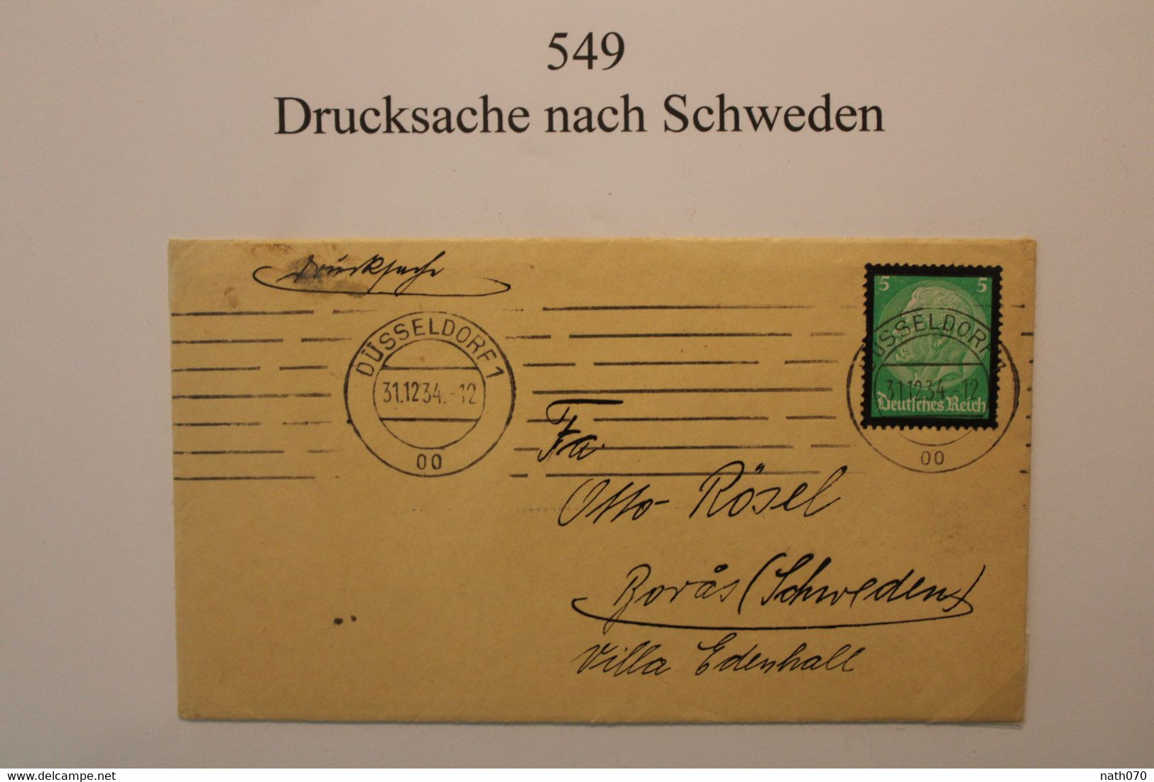 1934 Drücksache Schweden Böras Deutsches Dt Reich Cover Suède Mi 549 Oblit Méchaniche Mécanique - Storia Postale