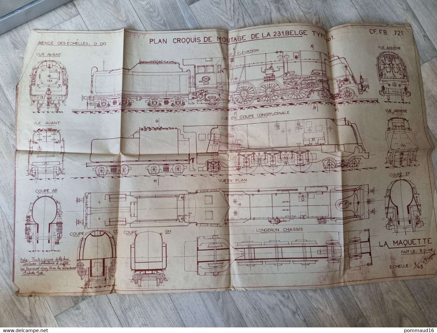 Plan échelle 1/43 Croquis De Montage De La 231.Belge Type101 - Other Plans