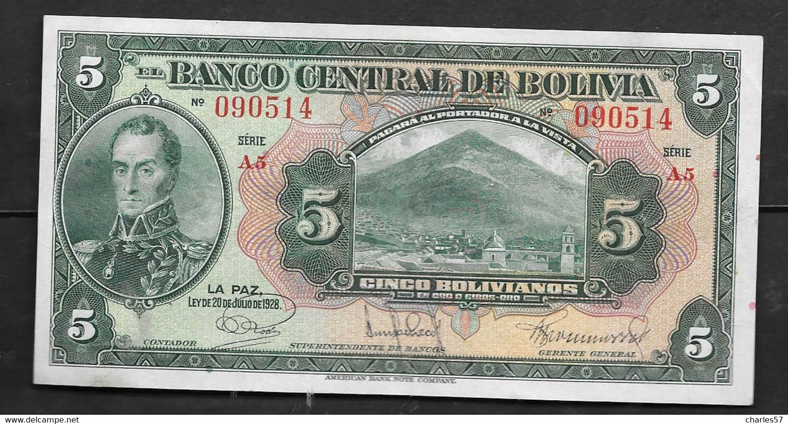 Bolivie : 5  Bolivianos - Bolivie