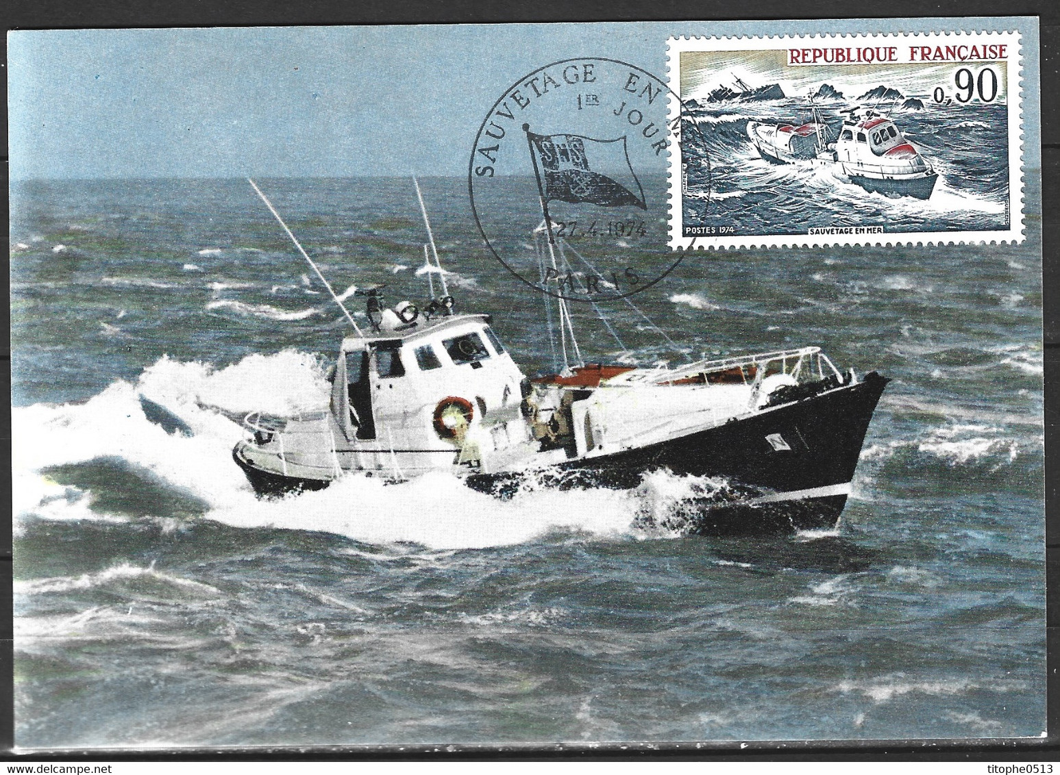 FRANCE. N°1791 Sur Carte Maximum De 1974. Sauvetage En Mer/Bateau. - First Aid