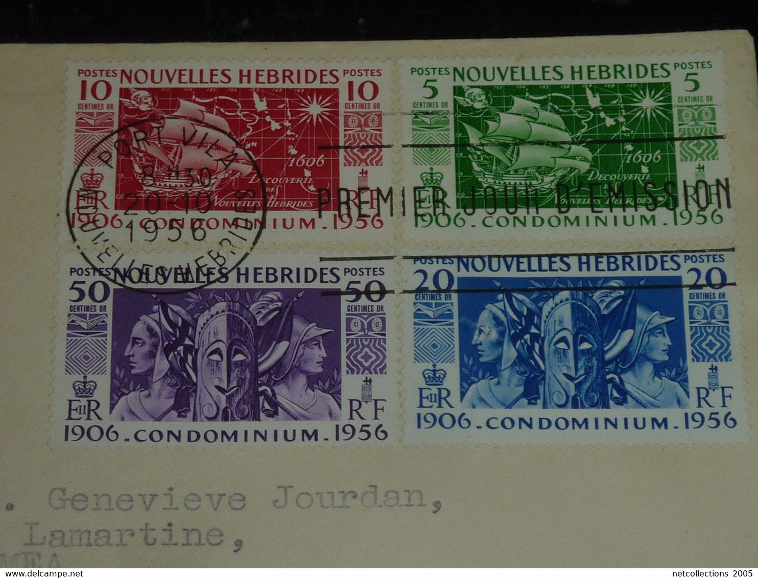 1ER JOUR NOUVELLES HEBRIDES 20/10/1956 EXPEDIER POUR LA NOUVELLE CALEDONIE - CACHET D'ARRIVEE NOUMEA 5/11/1956 (02-23) - Briefe U. Dokumente