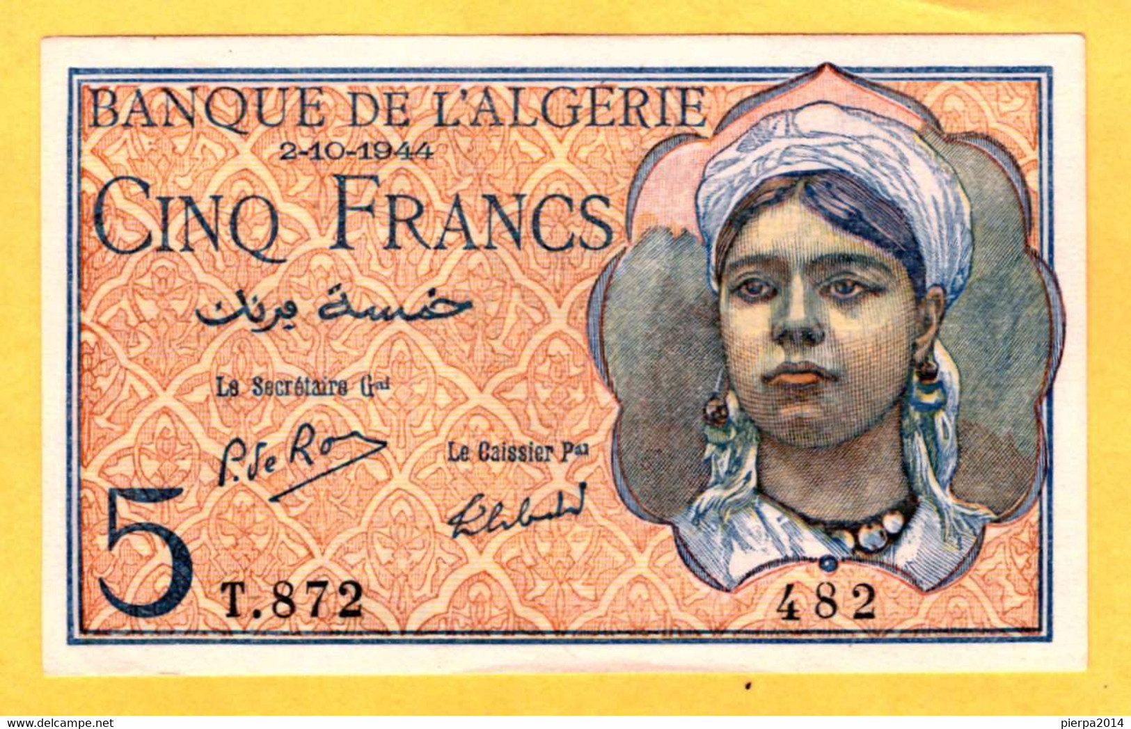 Algeria 5 Francs  2.10.1944  P. 94b - NEUF- UNC - Algeria