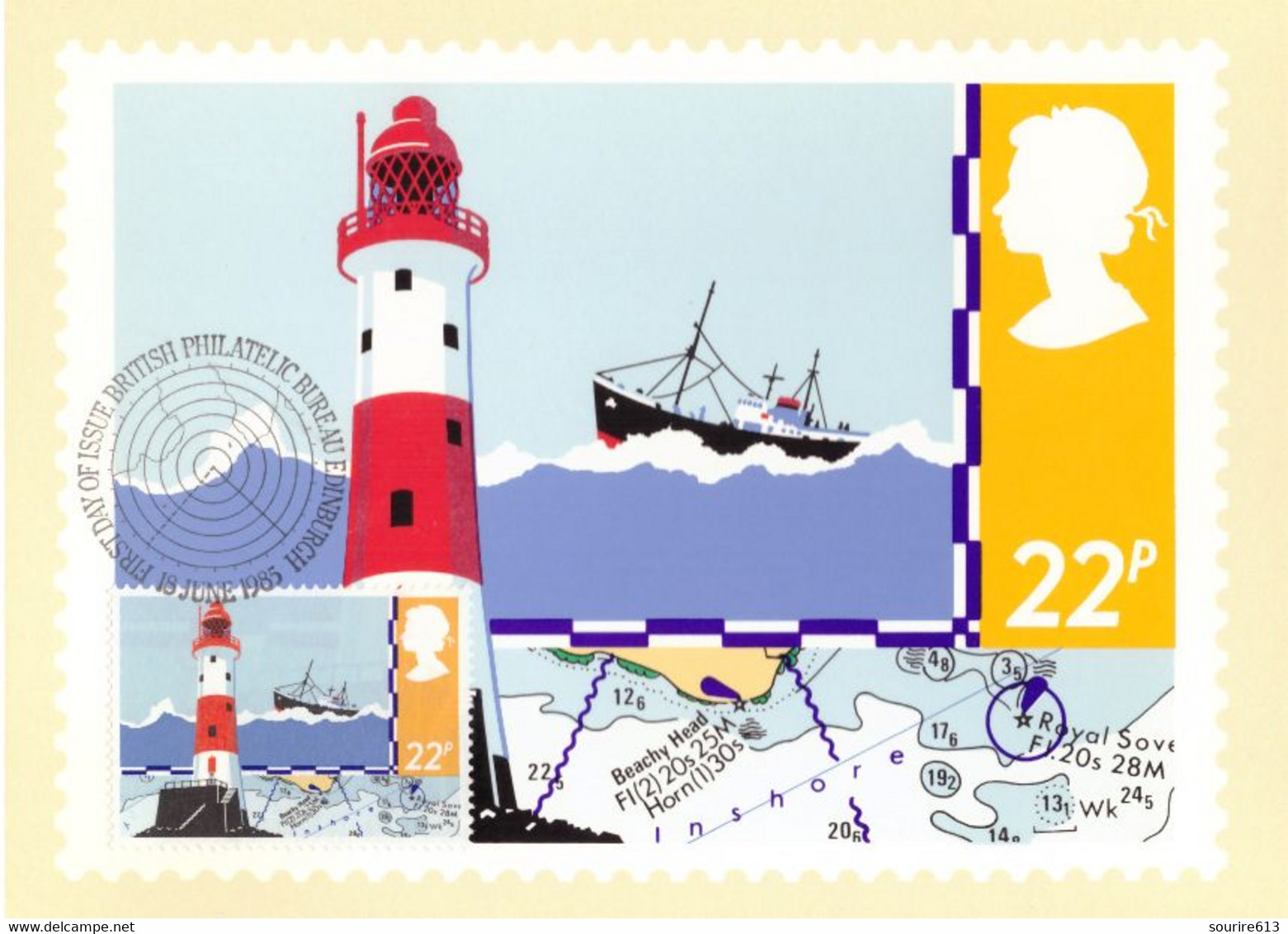 CM GB 1985 Secourisme Sauvetage En Mer Beachy Head Lighthouse, Chart  Phare - Secourisme