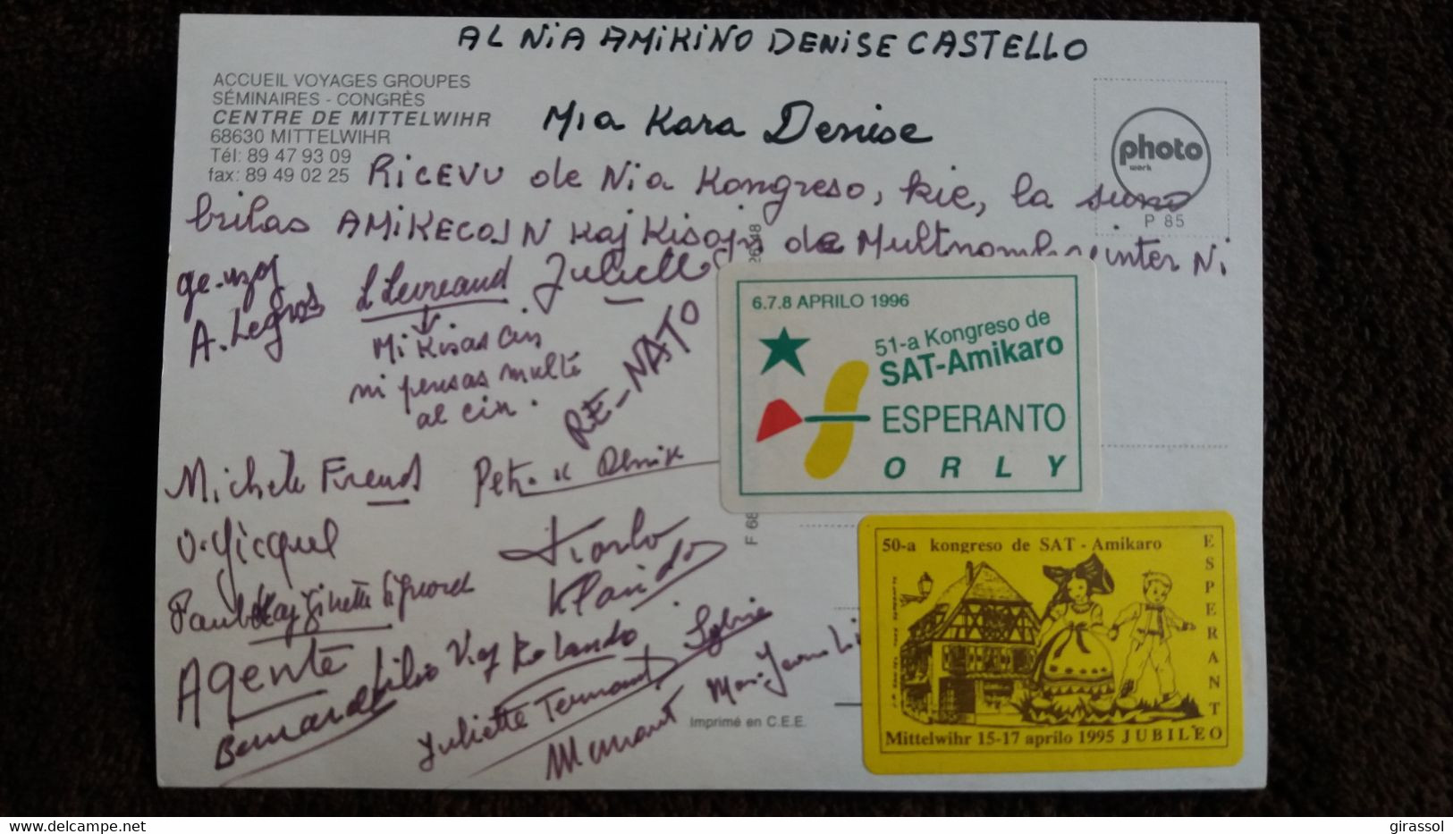 CPM ESPERANTO CENTRE DE MITTELWIHR SEMINAIRES CONGRES 195 1996 VIGNETTES AU DOS - Esperanto