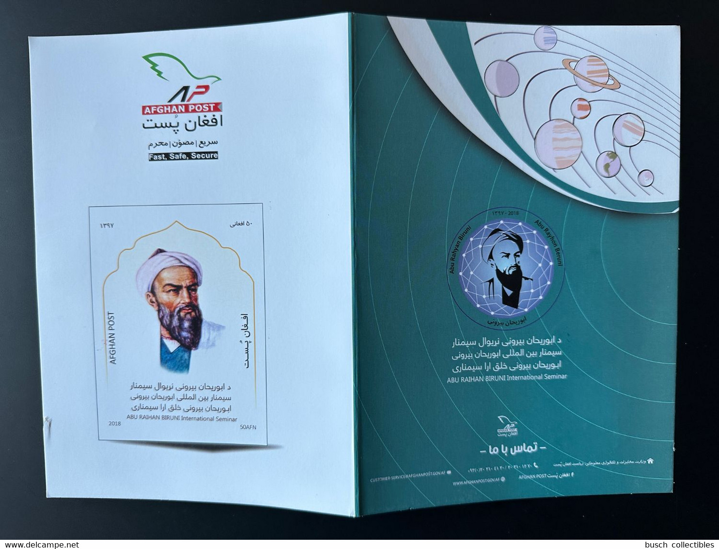 Afghanistan 2018 Mi. ? Folder Stamp And S/S Abu Raihan Biruni Space Espace Local Printing - Asia