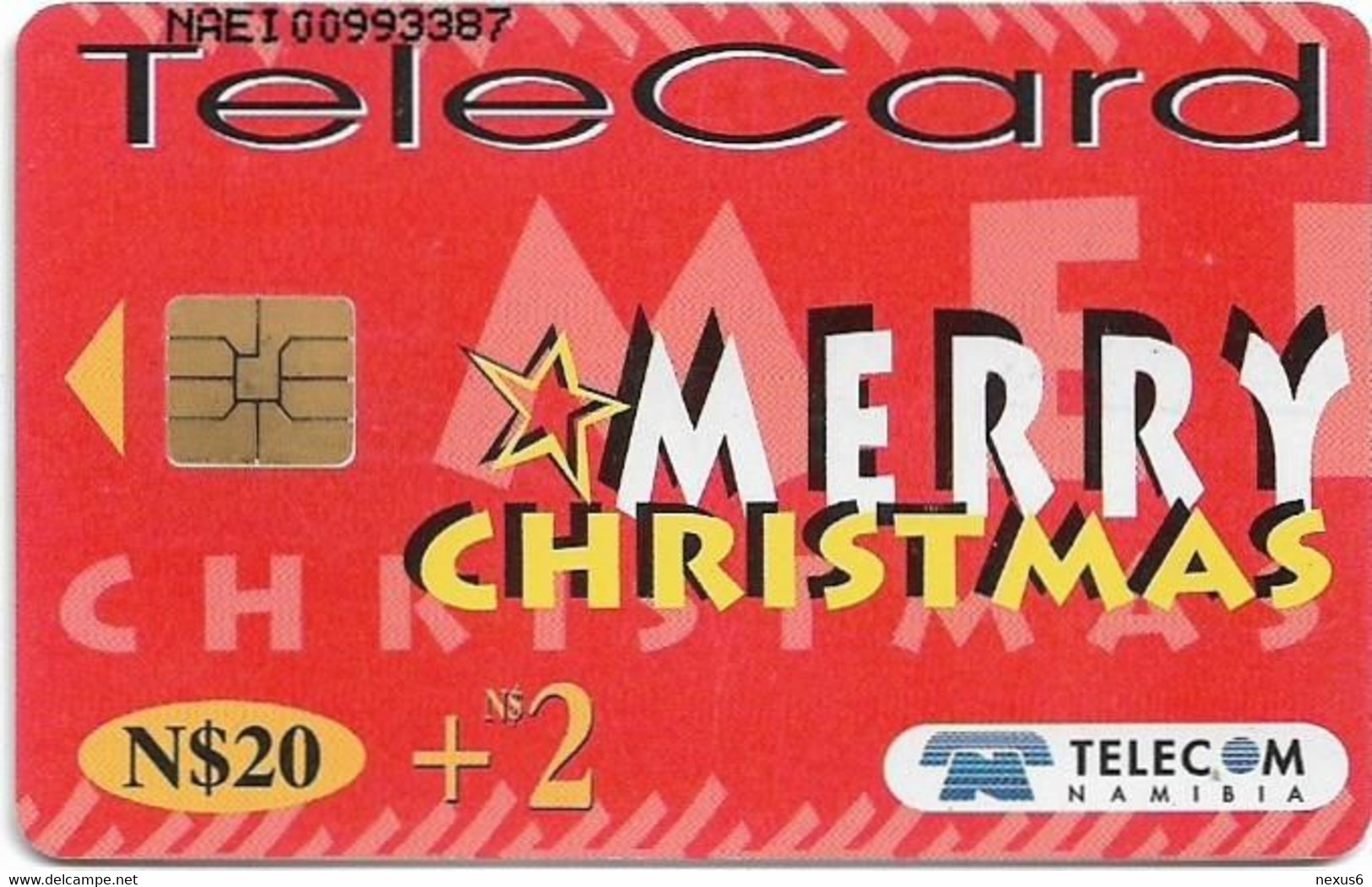 Namibia - Telecom Namibia - Merry Christmas (Red) - Christmas Tree And Thorn Tree, 2002, 20+2$, Used - Namibia