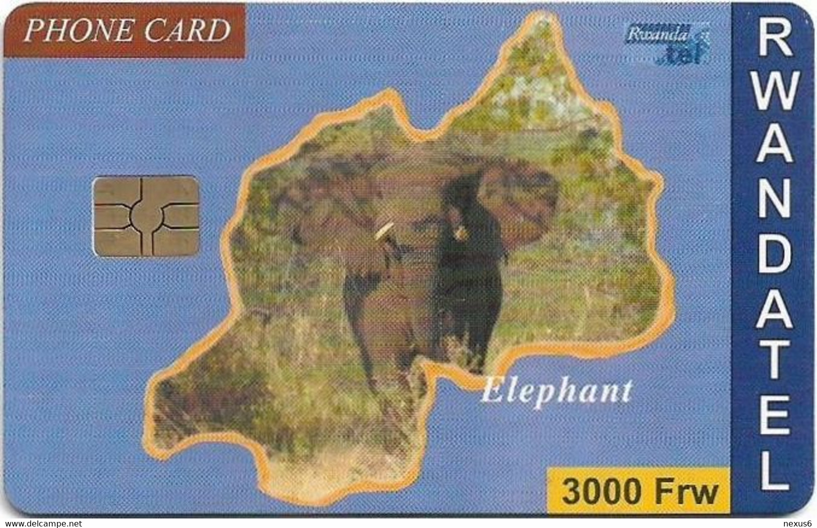 Rwanda - Rwandatel (Chip) - Elephant, 3.000Rf, Gem5 Red, 80.000ex, Used - Rwanda