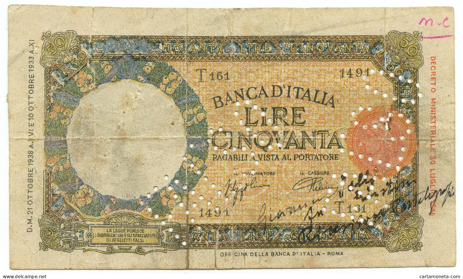 50 LIRE FALSO D'EPOCA CAPRANESI LUPA CAPITOLINA FASCIO ROMA 21/10/1938 MB+ - [ 8] Ficticios & Especimenes