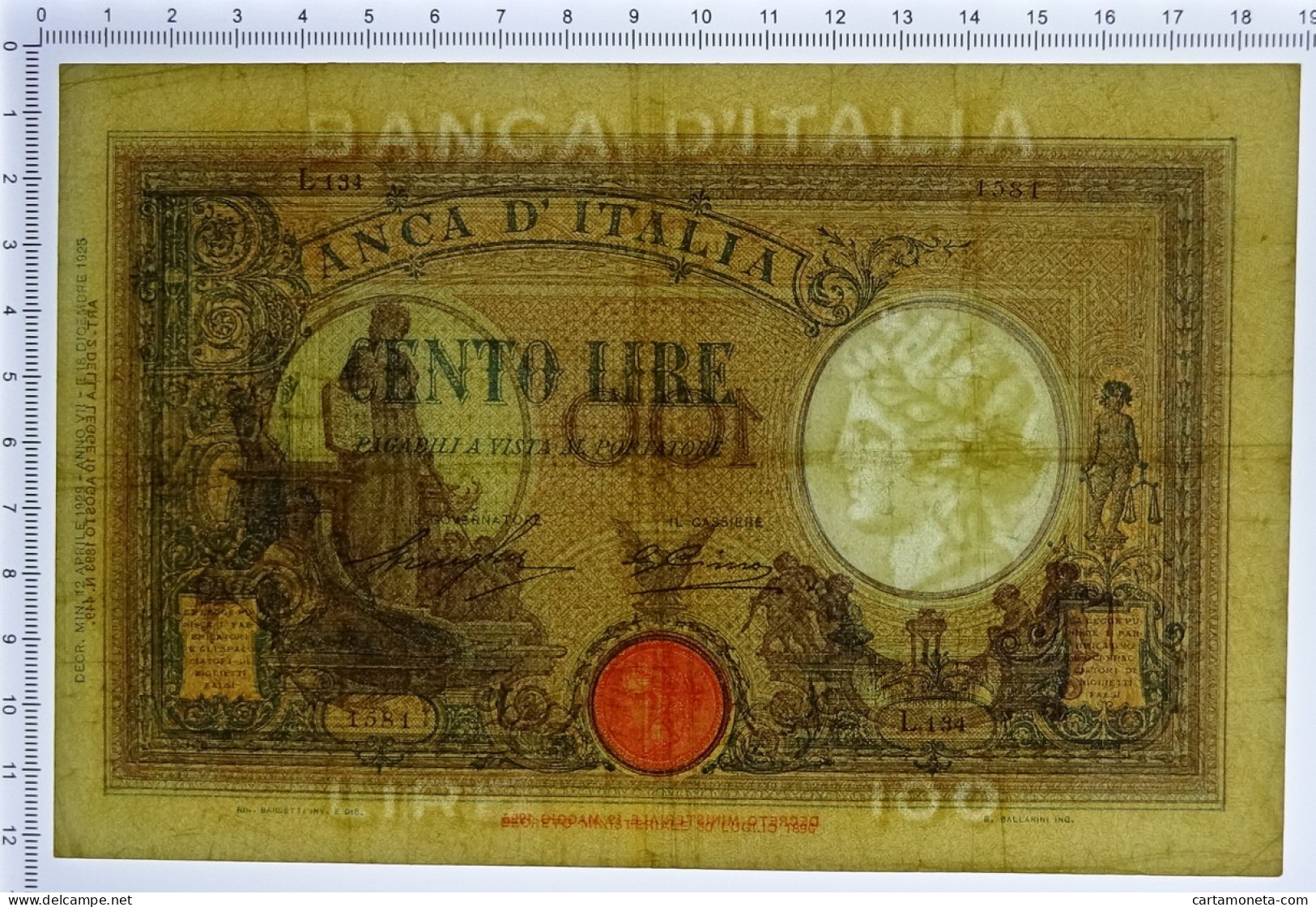 100 LIRE BARBETTI GRANDE B AZZURRO TESTINA FASCIO 12/04/1929 BB+ - Regno D'Italia – Autres