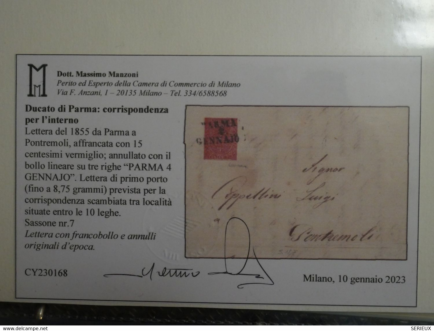 C DUCHé PARMA  ITALIA   BELLE LETTRE SIGNEE  RARE 1855 PARMA  + LE 15C ++AFFRANC. PLAISANT+ + - Parme