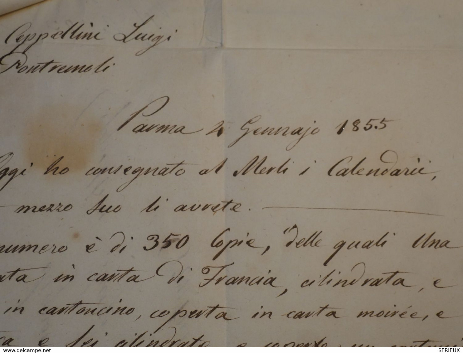 C DUCHé PARMA  ITALIA   BELLE LETTRE SIGNEE  RARE 1855 PARMA  + LE 15C ++AFFRANC. PLAISANT+ + - Parma