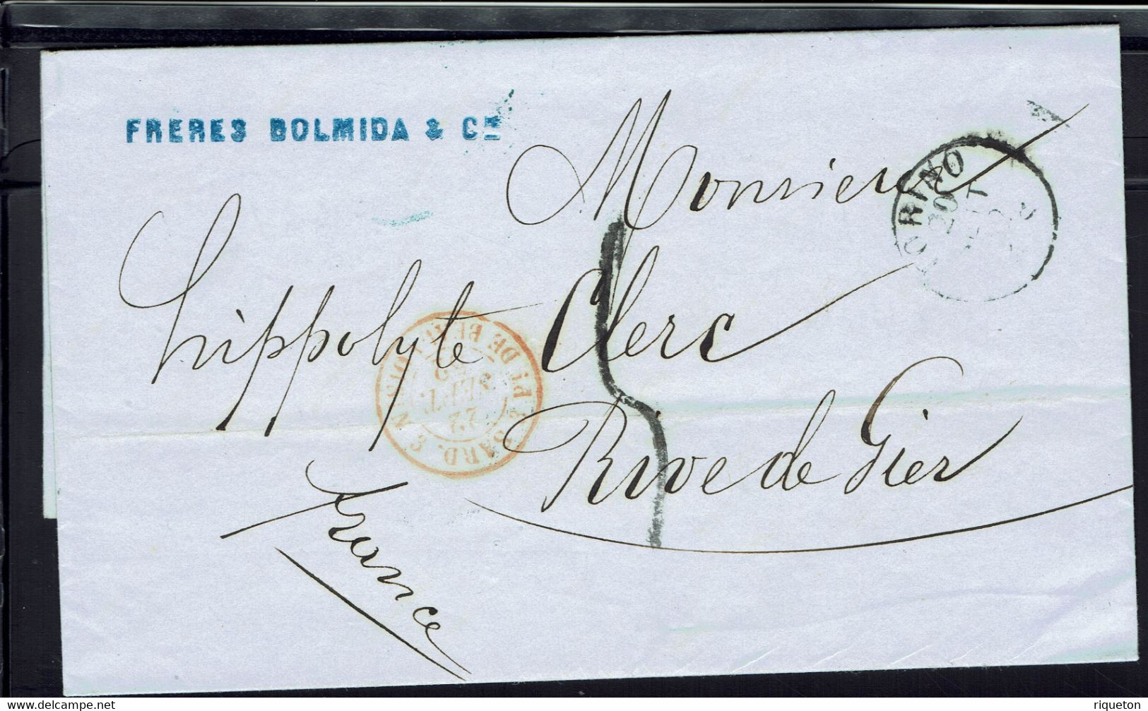 Italie. Frères Dolmida & Cie à Torino. Lettre Du 20 Septembre 1852 Pour Rive De Gier (Fr) Taxe Manuscrite 5 C. TTB. - 1. ...-1850 Prefilatelia