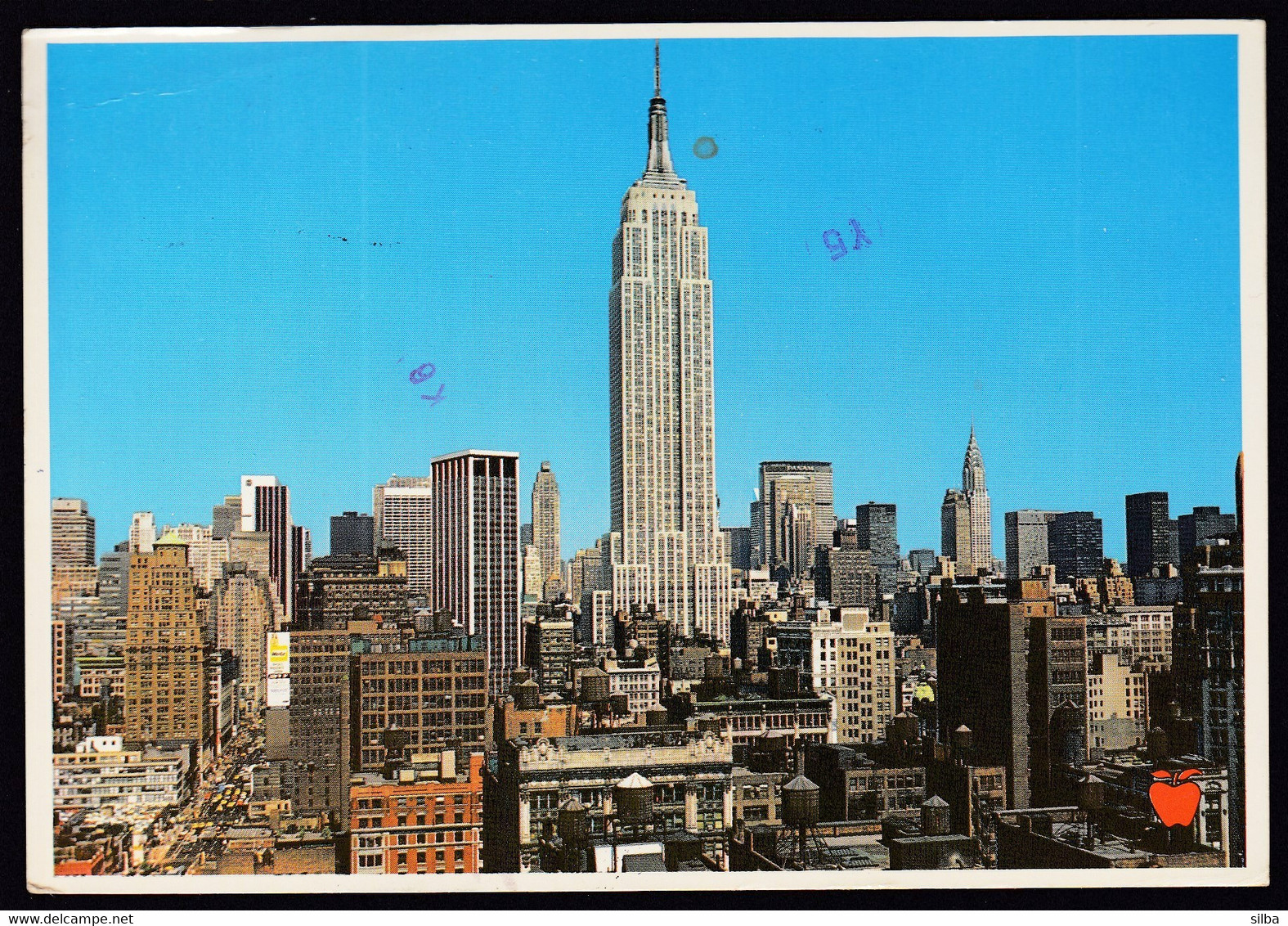 United States USA 1982 / Empire State Building, New York City, Panorama, Red Apple - Empire State Building