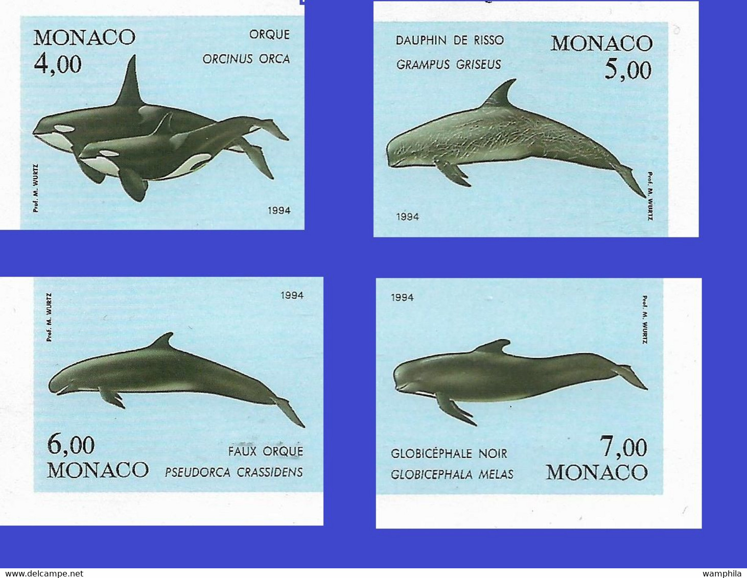 Monaco N°1926/1929** Non Dentelés. Cétacés, Orques, Dauphins Cote + 150€ - Balene