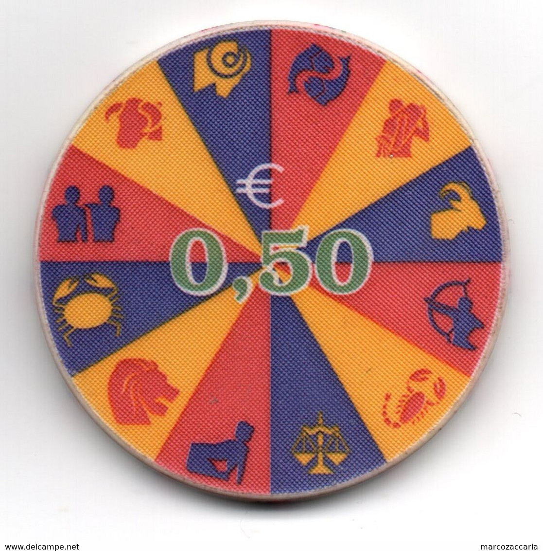 POKER CHIP, FICHE, TOKEN, Casinò 0,50€, Zodiac Signs/segni Zodiacali - Casino