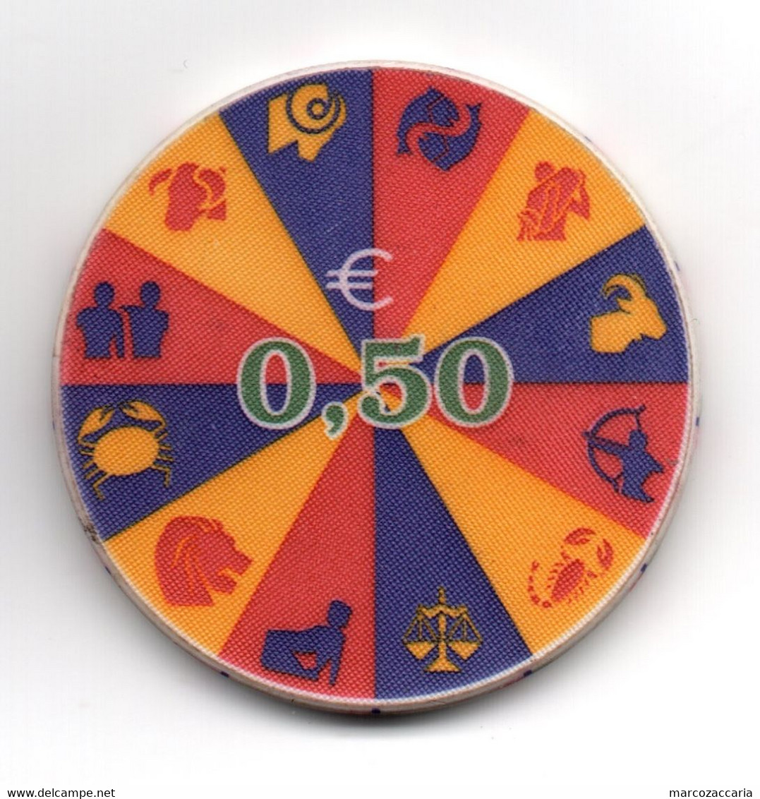 POKER CHIP, FICHE, TOKEN, Casinò 0,50€, Zodiac Signs/segni Zodiacali - Casino