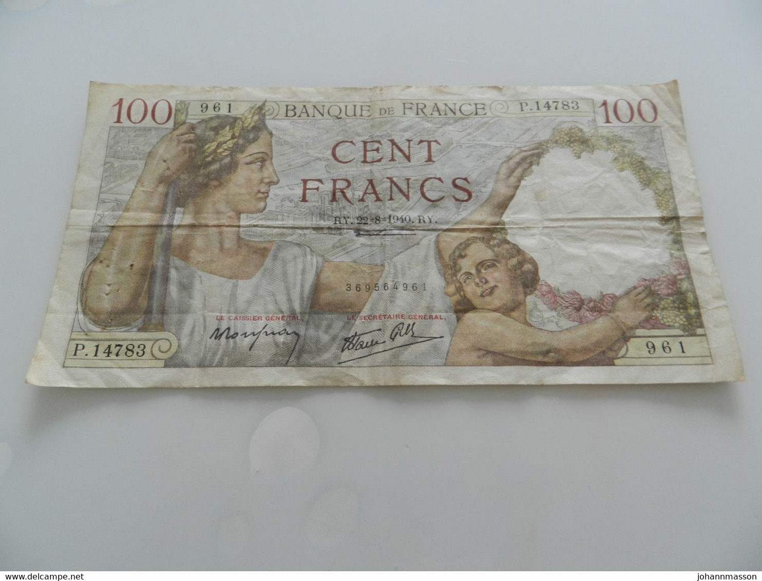 100 Francs  Sully   Du  22-8-1940     Dans  L état - 100 F 1939-1942 ''Sully''