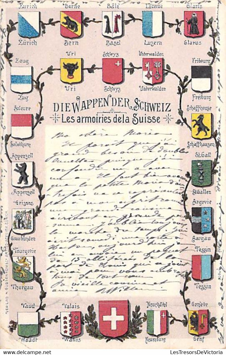 Suisse - Les Armoiries De La Suisse - Précurseur - Colorisé - Oblitéré Peseux  - Carte Postale Ancienne - Peseux
