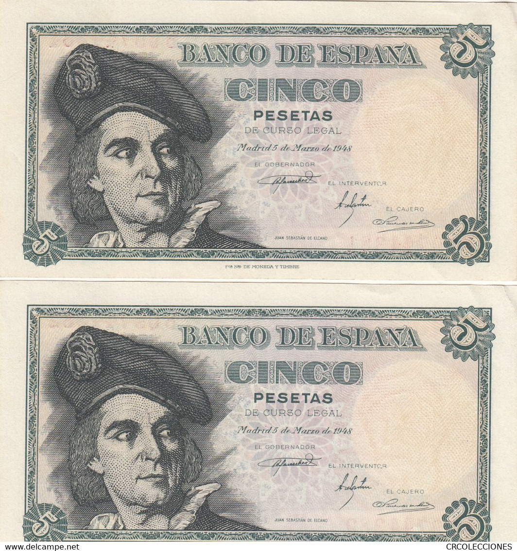 CRBS0639 PAREJA CORRELATIVA BILLETES ESPAÑA 5 PESETAS 1948 MBC+ - 5 Pesetas