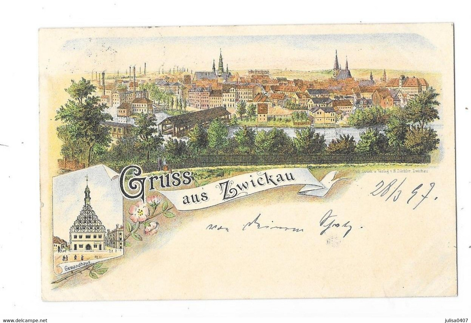 ZWICKAU (Allemagne) Précurseur Carte Illustrée Gruss Voyagée 1897 - Zwickau